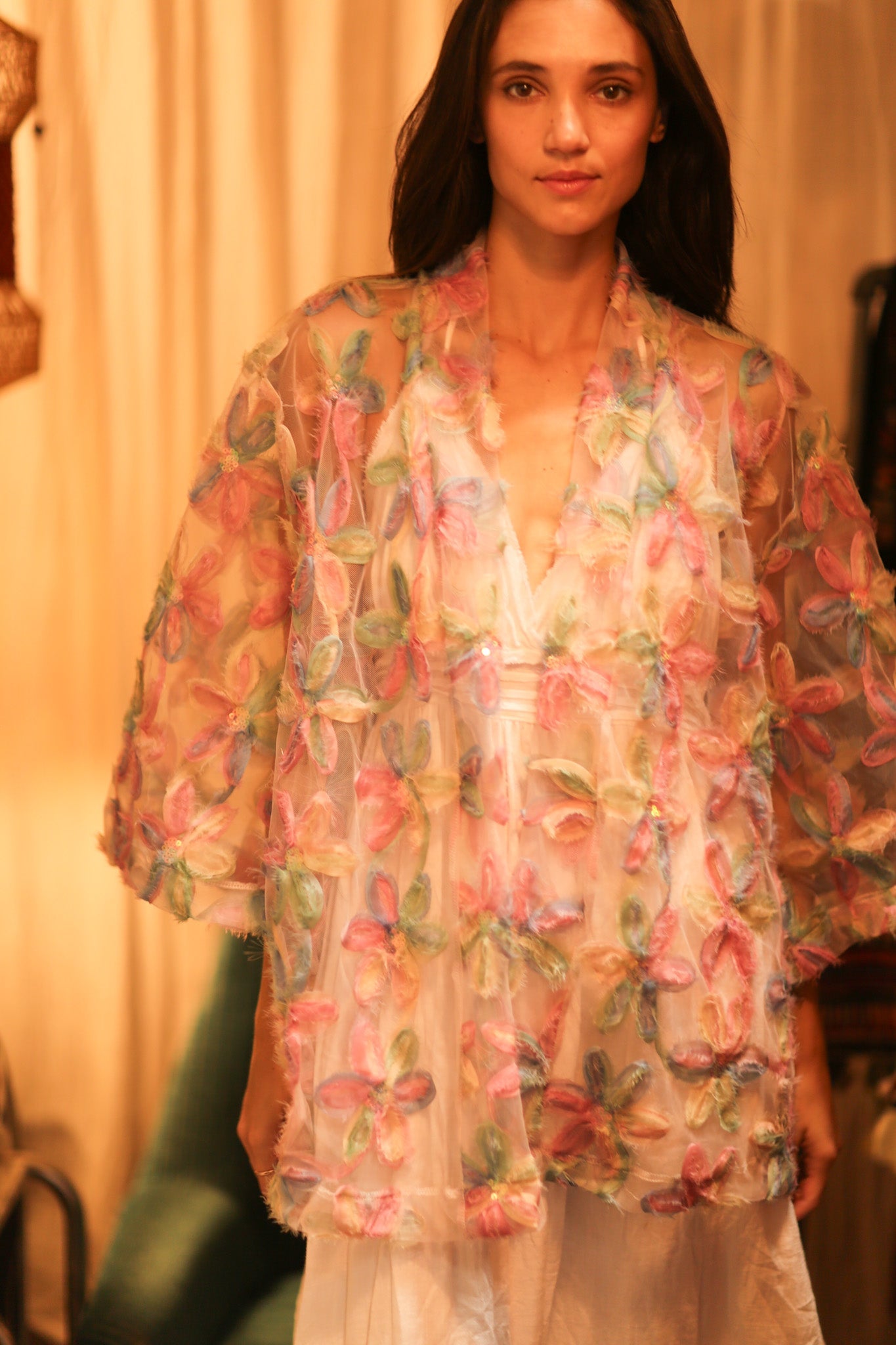 FEATHER FRILL SHORT KIMONO LORILA - BANGKOK TAILOR CLOTHING STORE - HANDMADE CLOTHING