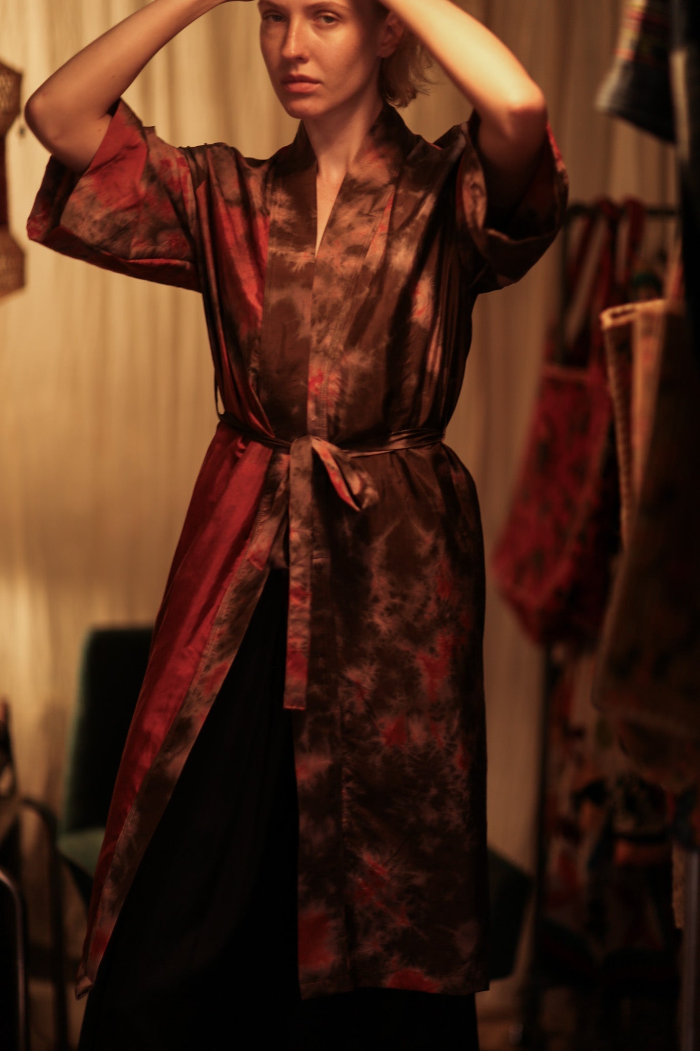 FIRE THAI SILK KIMONO - BANGKOK TAILOR CLOTHING STORE - HANDMADE CLOTHING