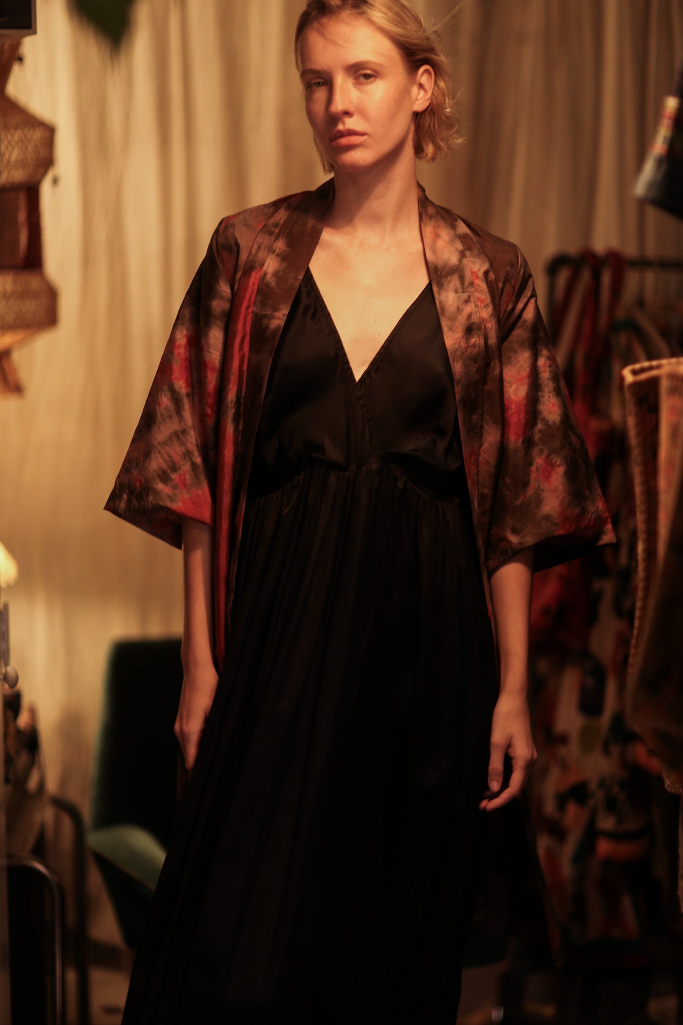 FIRE THAI SILK KIMONO - BANGKOK TAILOR CLOTHING STORE - HANDMADE CLOTHING