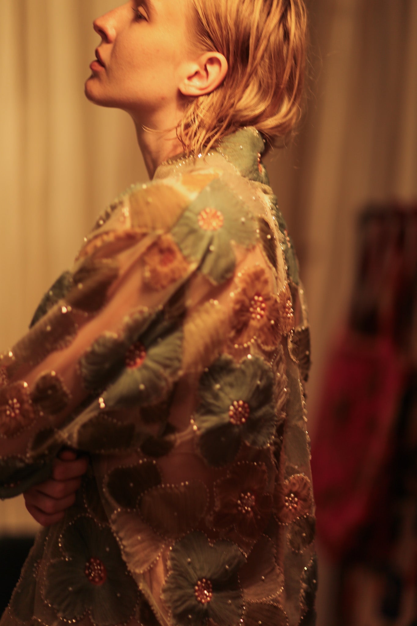 FLO SEQUINED EMBROIDERED SHORT KIMONO BLUE - BANGKOK TAILOR CLOTHING STORE - HANDMADE CLOTHING