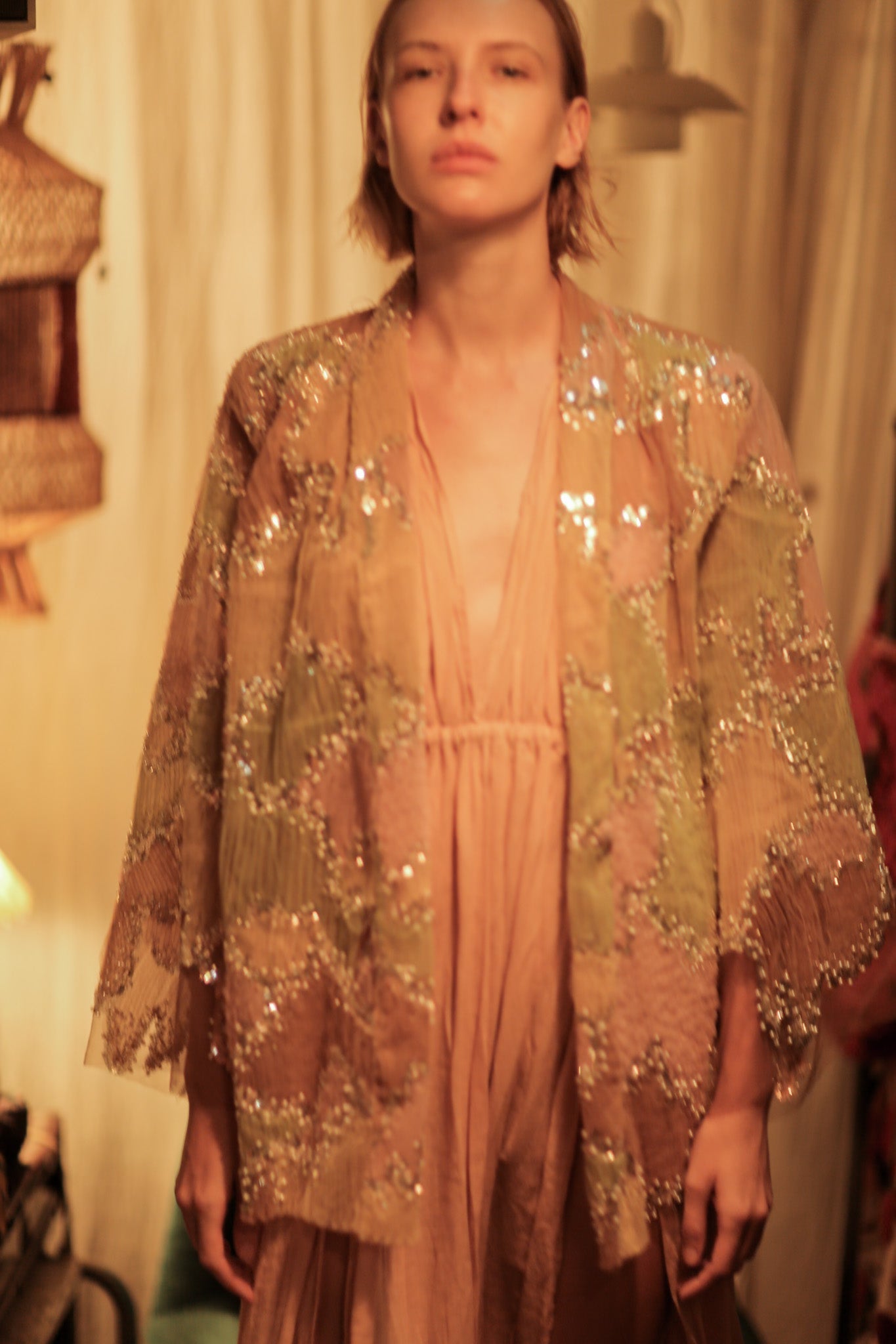 FLO SEQUINED EMBROIDERED SHORT KIMONO MAPS - BANGKOK TAILOR CLOTHING STORE - HANDMADE CLOTHING
