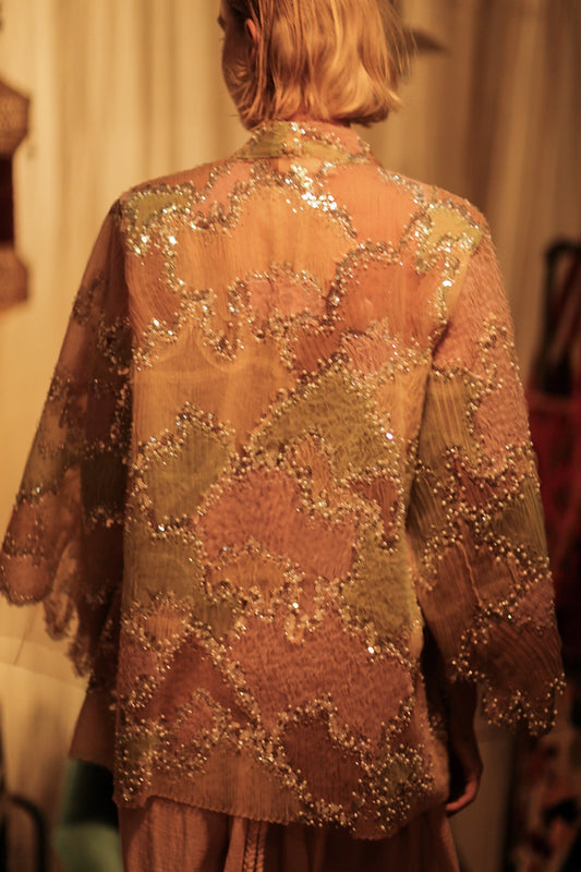 FLO SEQUINED EMBROIDERED SHORT KIMONO MAPS - BANGKOK TAILOR CLOTHING STORE - HANDMADE CLOTHING