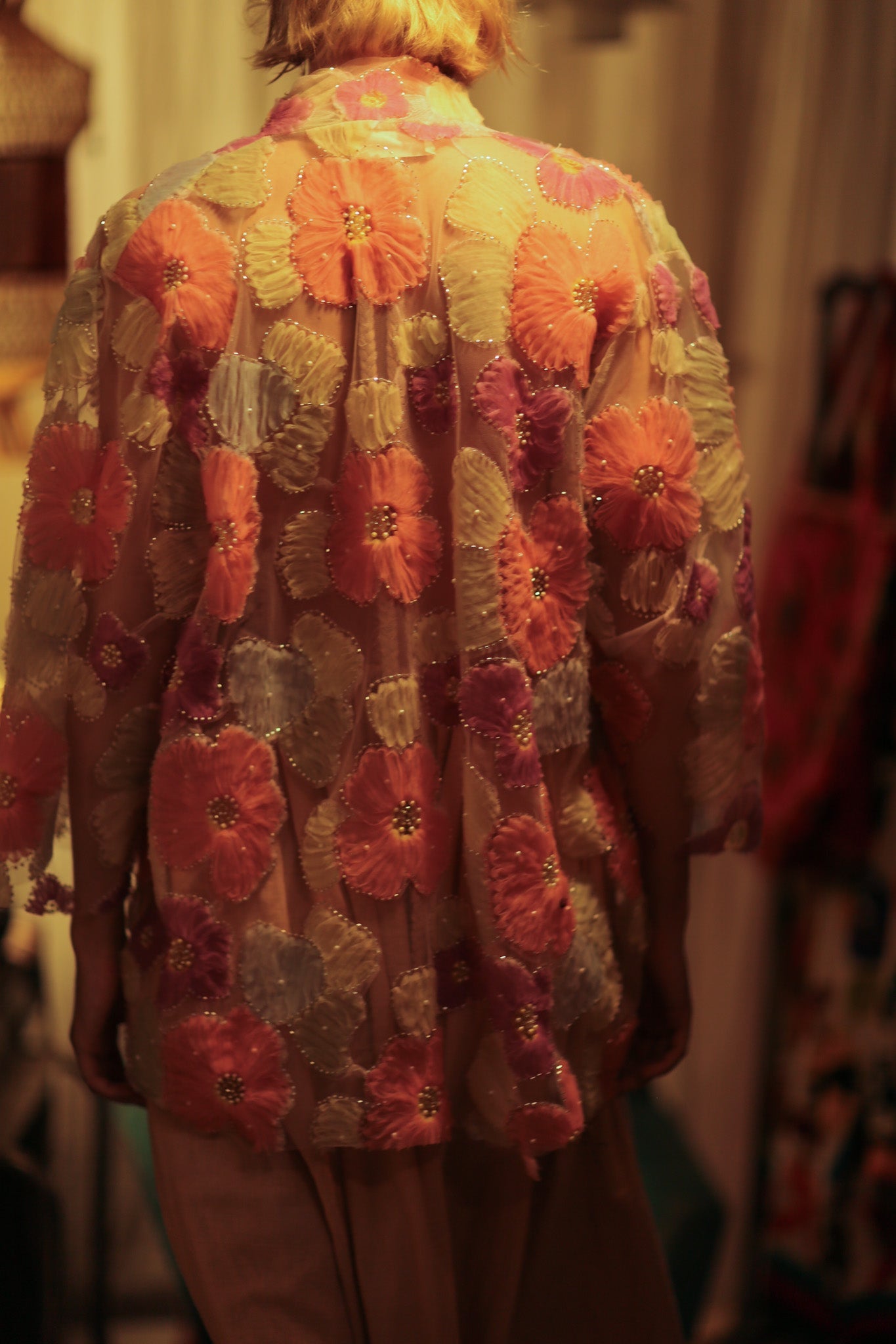 FLO SEQUINED EMBROIDERED SHORT KIMONO PINK - BANGKOK TAILOR CLOTHING STORE - HANDMADE CLOTHING