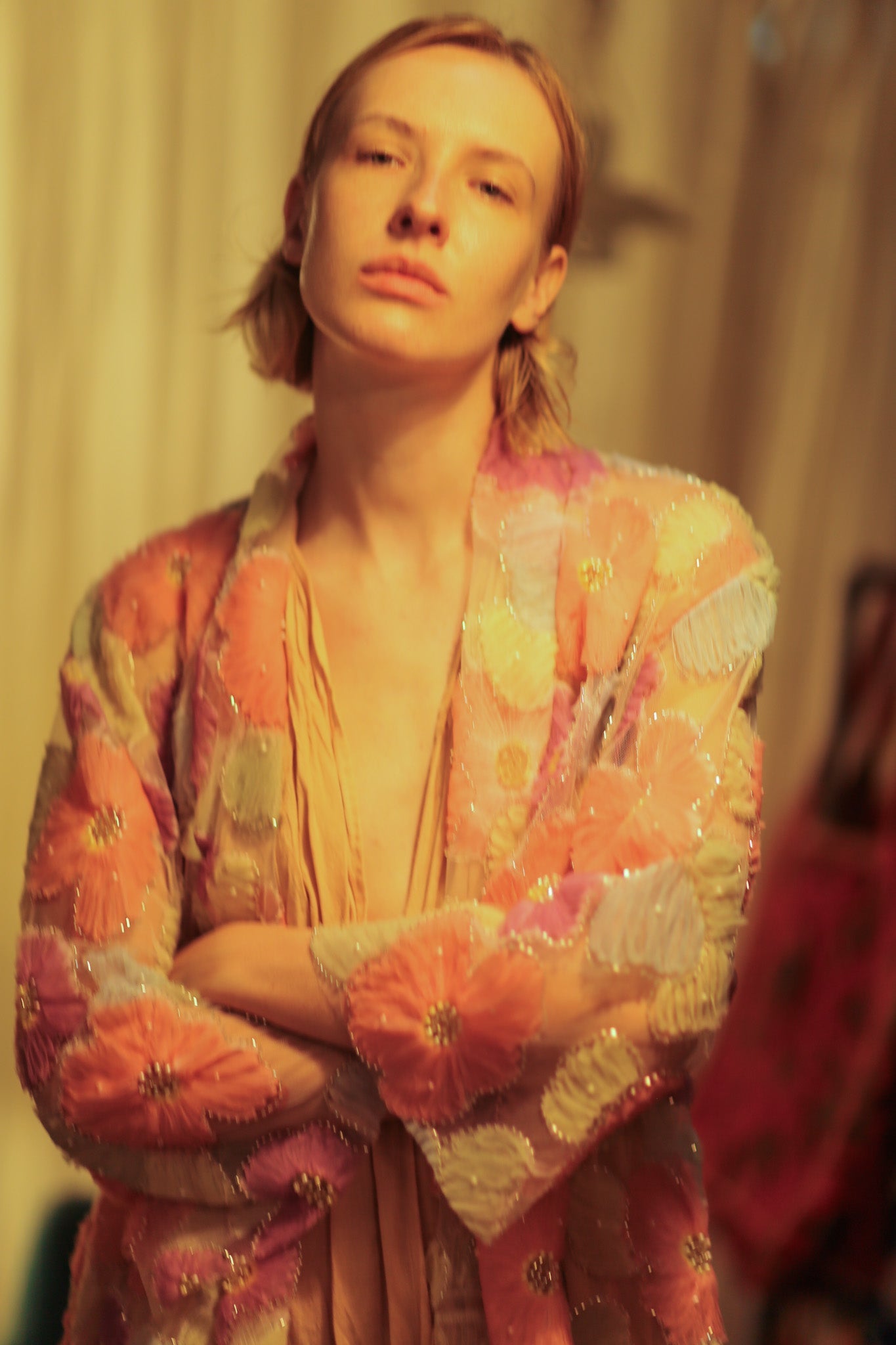 FLO SEQUINED EMBROIDERED SHORT KIMONO PINK - BANGKOK TAILOR CLOTHING STORE - HANDMADE CLOTHING