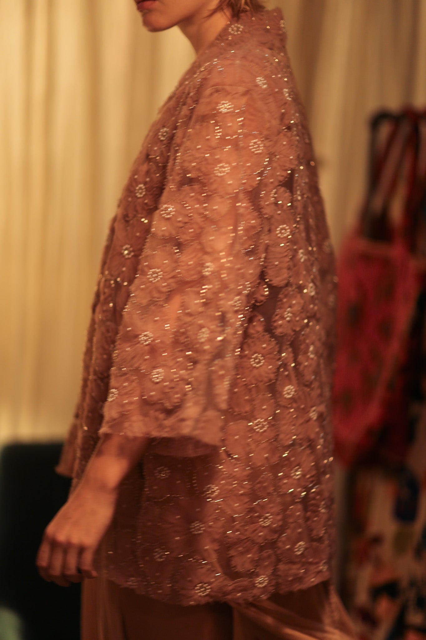 FLO SEQUINED EMBROIDERED SHORT KIMONO VERY PINK - BANGKOK TAILOR CLOTHING STORE - HANDMADE CLOTHING