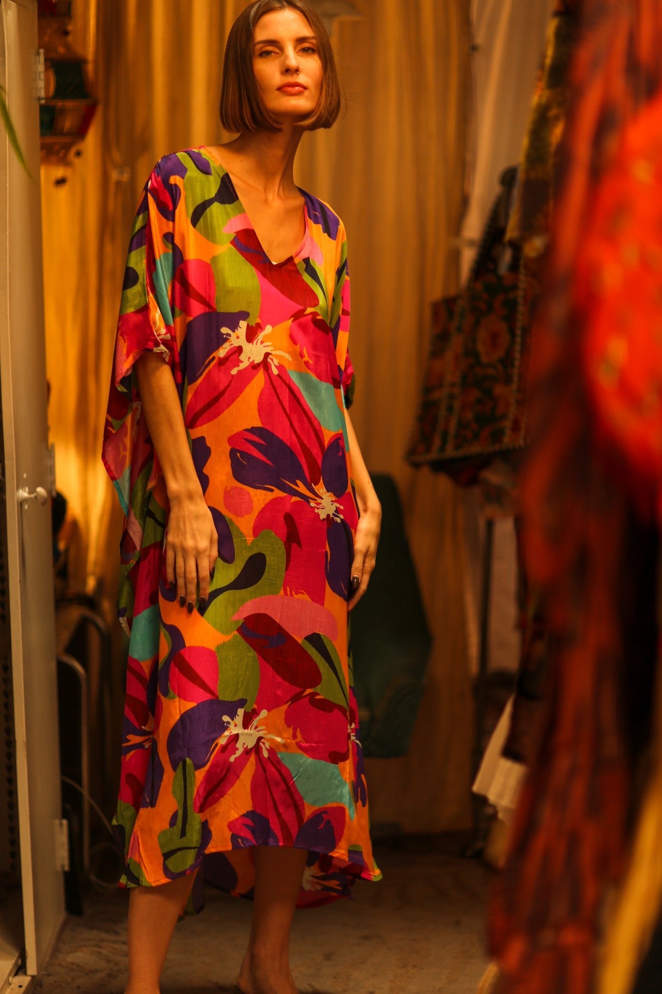 FLOWER PRINT KAFTAN MILEY - BANGKOK TAILOR CLOTHING STORE - HANDMADE CLOTHING