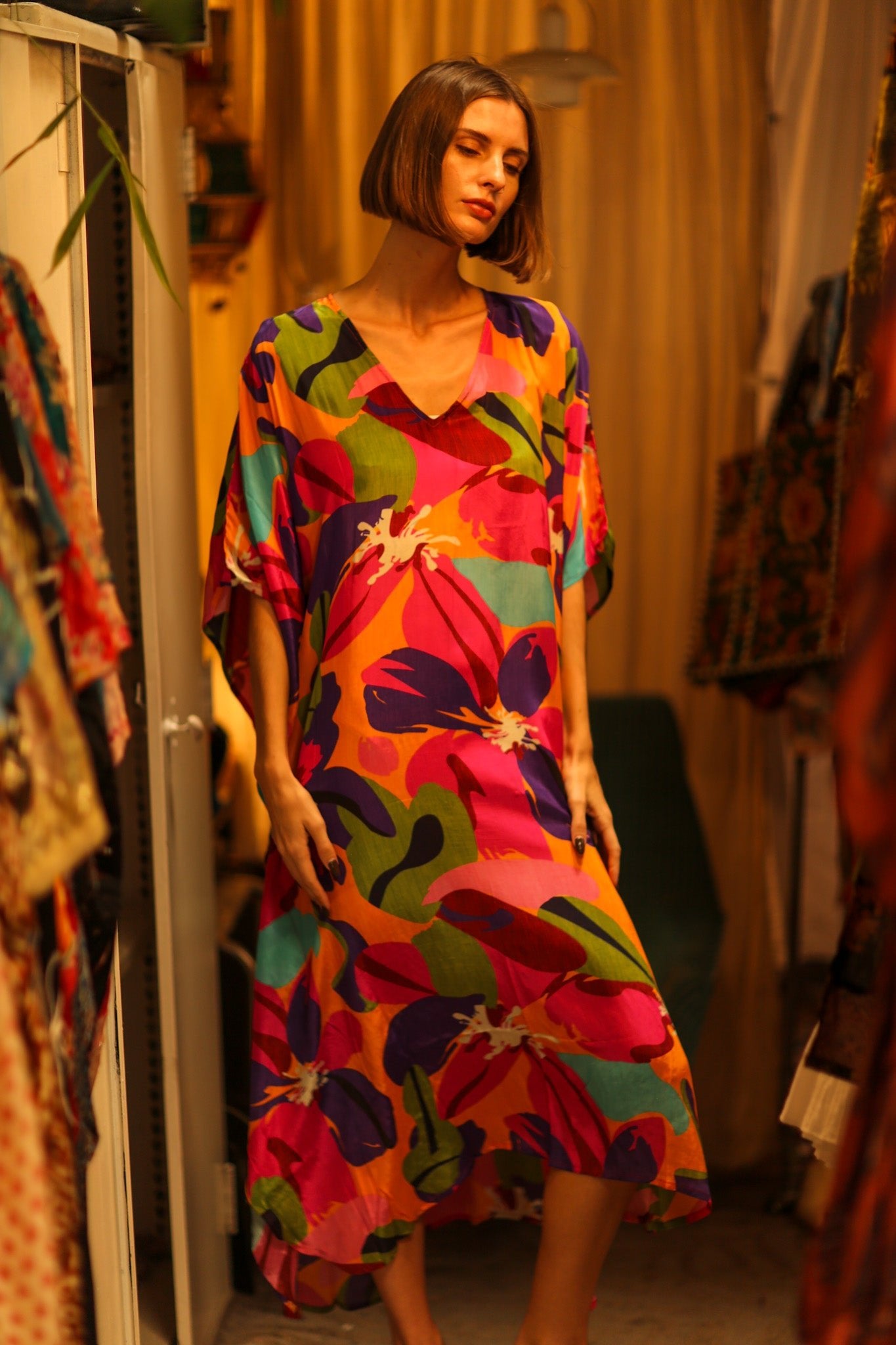 FLOWER PRINT KAFTAN MILEY - BANGKOK TAILOR CLOTHING STORE - HANDMADE CLOTHING