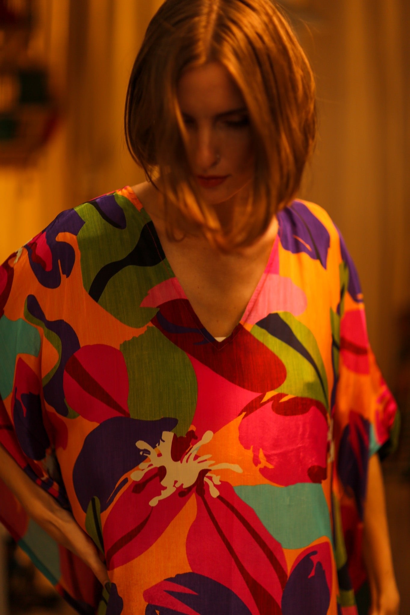FLOWER PRINT KAFTAN MILEY - BANGKOK TAILOR CLOTHING STORE - HANDMADE CLOTHING