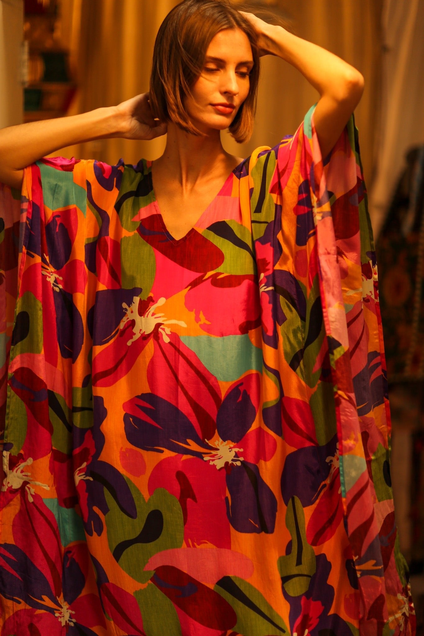 FLOWER PRINT KAFTAN MILEY - BANGKOK TAILOR CLOTHING STORE - HANDMADE CLOTHING