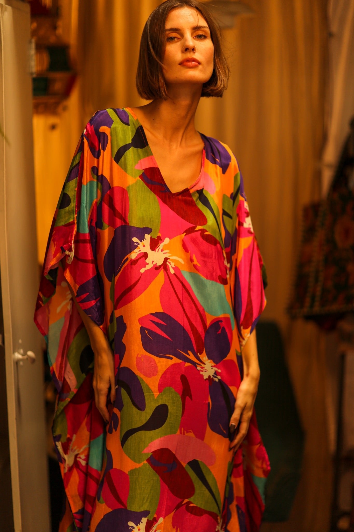 FLOWER PRINT KAFTAN MILEY - BANGKOK TAILOR CLOTHING STORE - HANDMADE CLOTHING