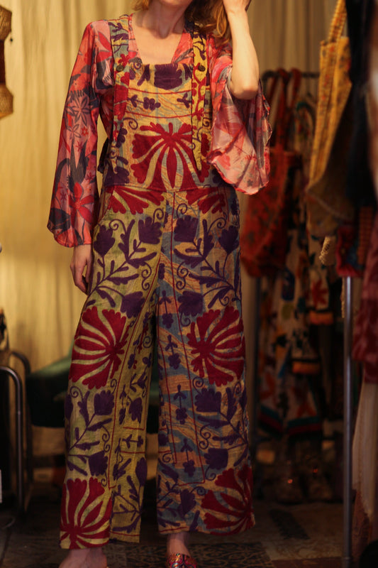 FREYA DUNGAREES EMBROIDERED FLOWERS - BANGKOK TAILOR CLOTHING STORE - HANDMADE CLOTHING