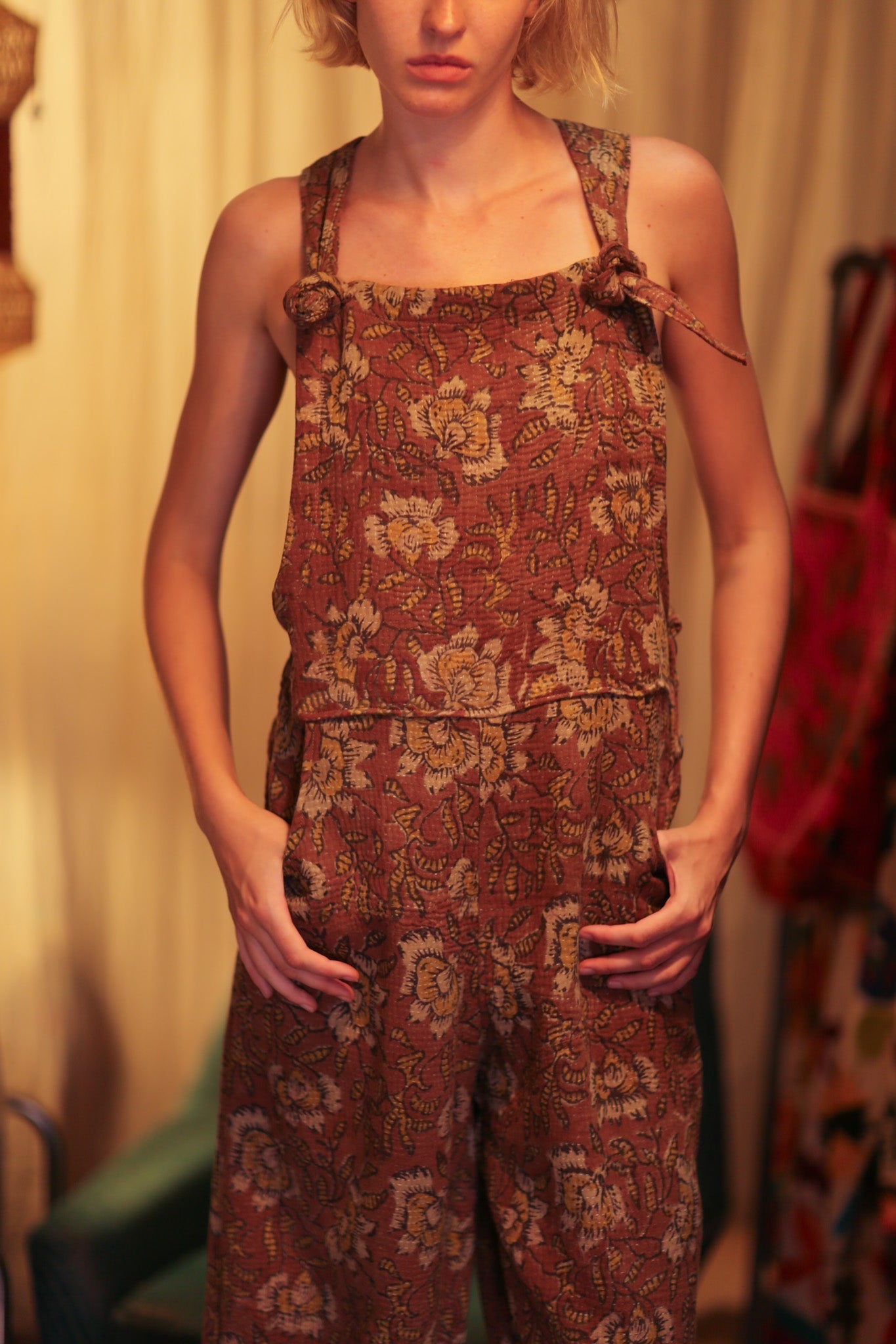 FREYA EMBROIDERED KANTHA BROWN FLORAL - BANGKOK TAILOR CLOTHING STORE - HANDMADE CLOTHING