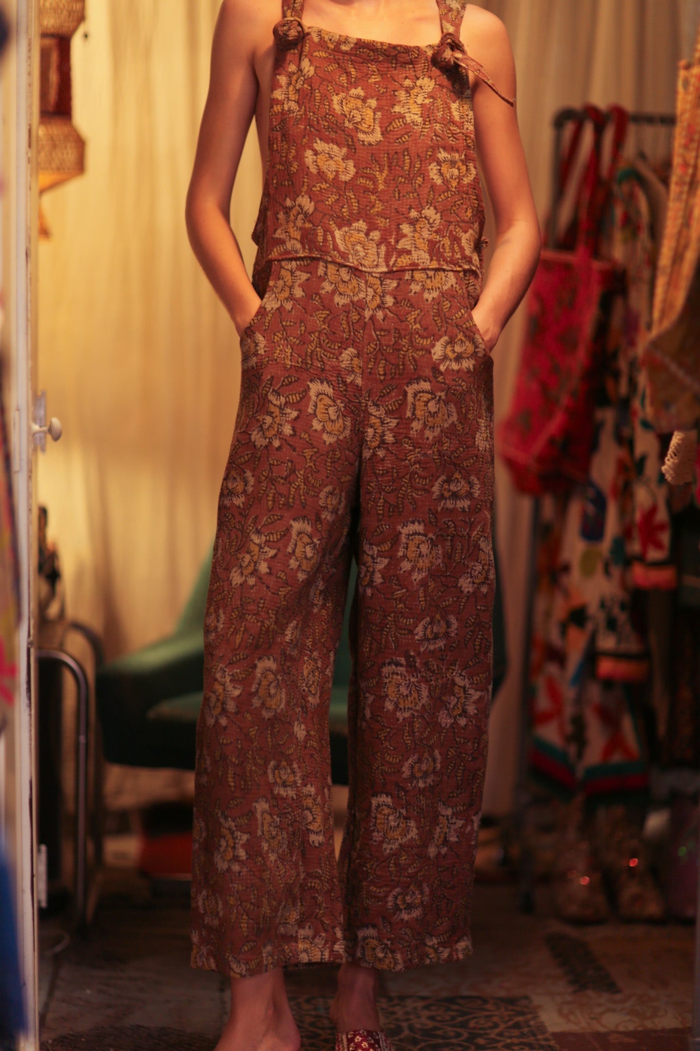 FREYA EMBROIDERED KANTHA BROWN FLORAL - BANGKOK TAILOR CLOTHING STORE - HANDMADE CLOTHING