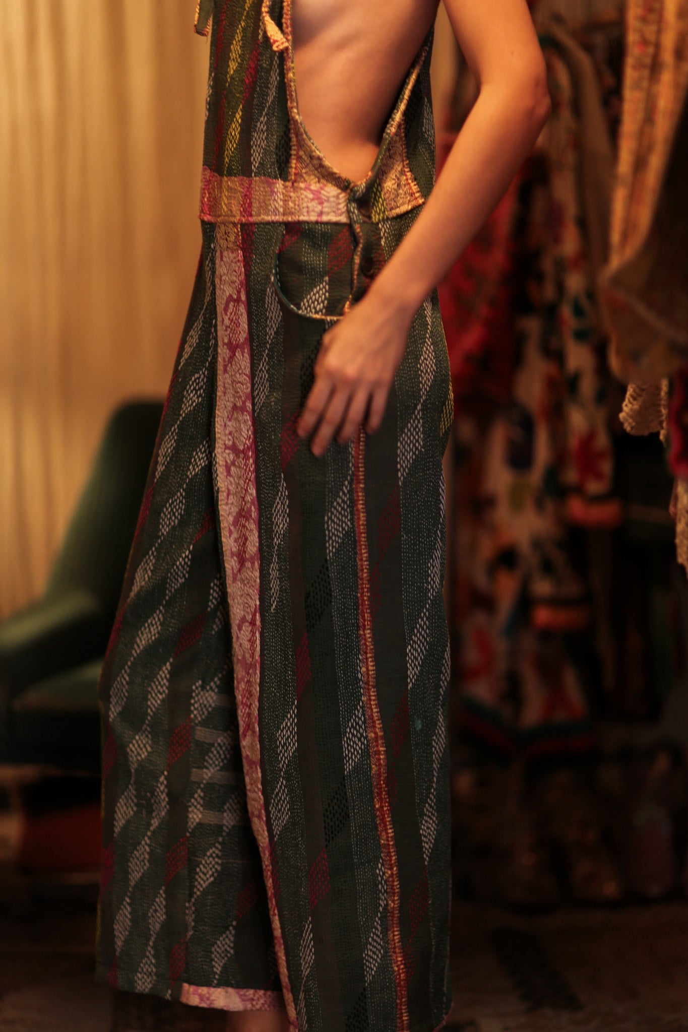 FREYA EMBROIDERED KANTHA DUNGAREES DIAMONDS - BANGKOK TAILOR CLOTHING STORE - HANDMADE CLOTHING