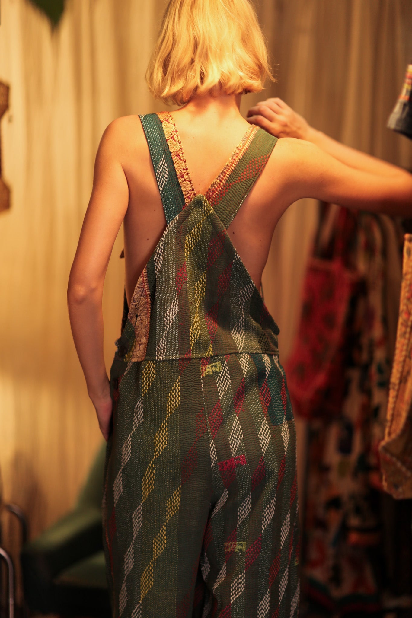 FREYA EMBROIDERED KANTHA DUNGAREES DIAMONDS - BANGKOK TAILOR CLOTHING STORE - HANDMADE CLOTHING