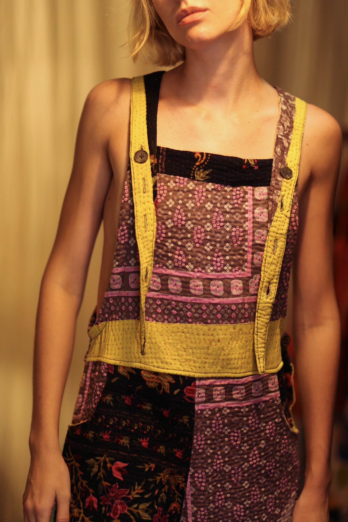 FREYA EMBROIDERED KANTHA DUNGAREES GRAPES - BANGKOK TAILOR CLOTHING STORE - HANDMADE CLOTHING
