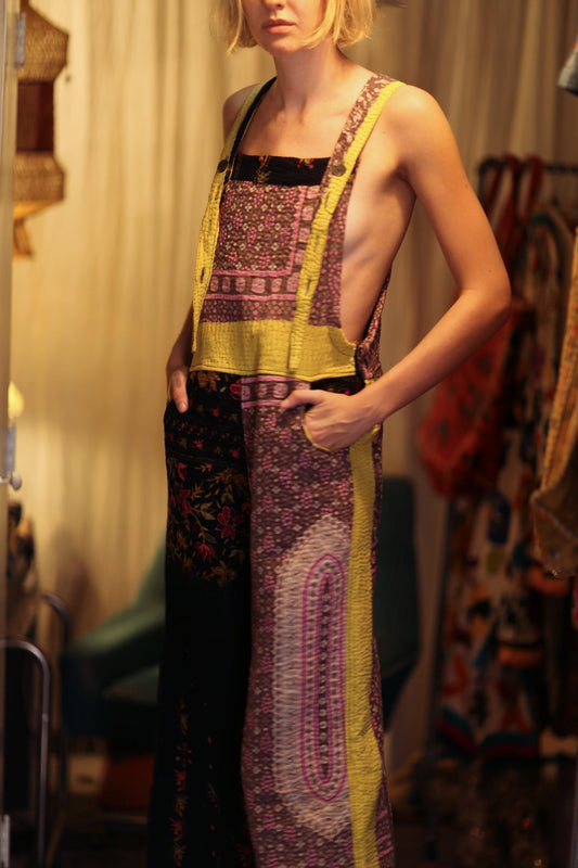 FREYA EMBROIDERED KANTHA DUNGAREES GRAPES - BANGKOK TAILOR CLOTHING STORE - HANDMADE CLOTHING
