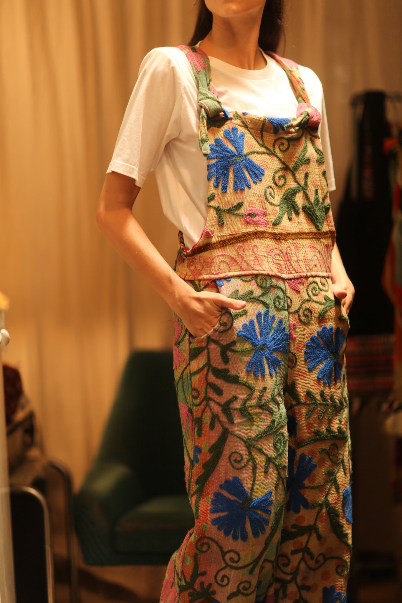 FREYA EMBROIDERED KANTHA JUMPSUIT GREENHOUSE - BANGKOK TAILOR CLOTHING STORE - HANDMADE CLOTHING