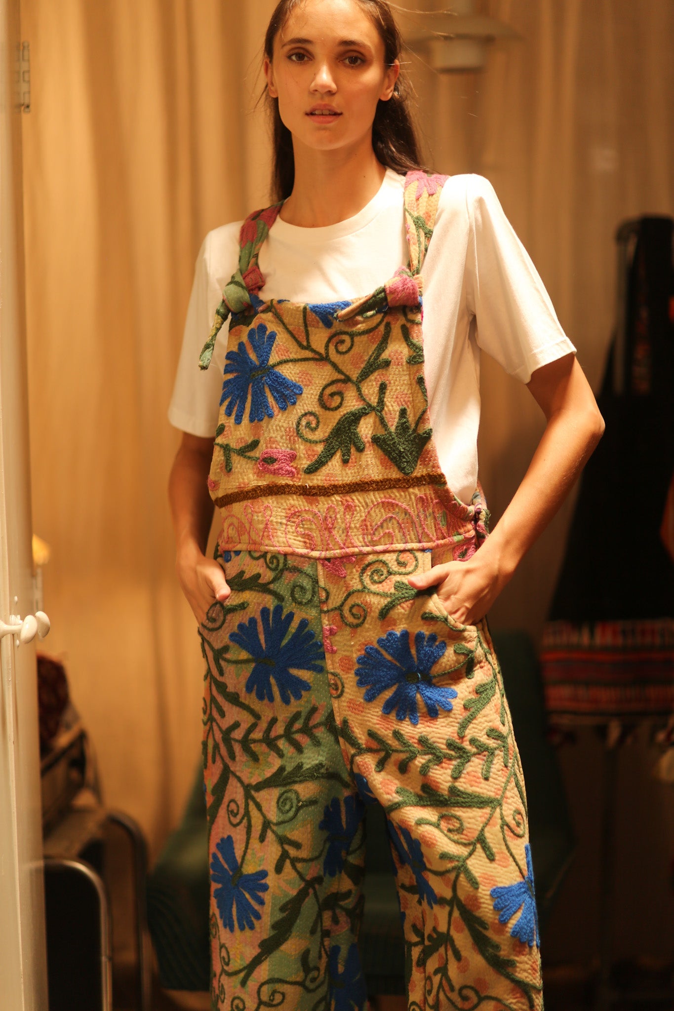 FREYA EMBROIDERED KANTHA JUMPSUIT GREENHOUSE - BANGKOK TAILOR CLOTHING STORE - HANDMADE CLOTHING