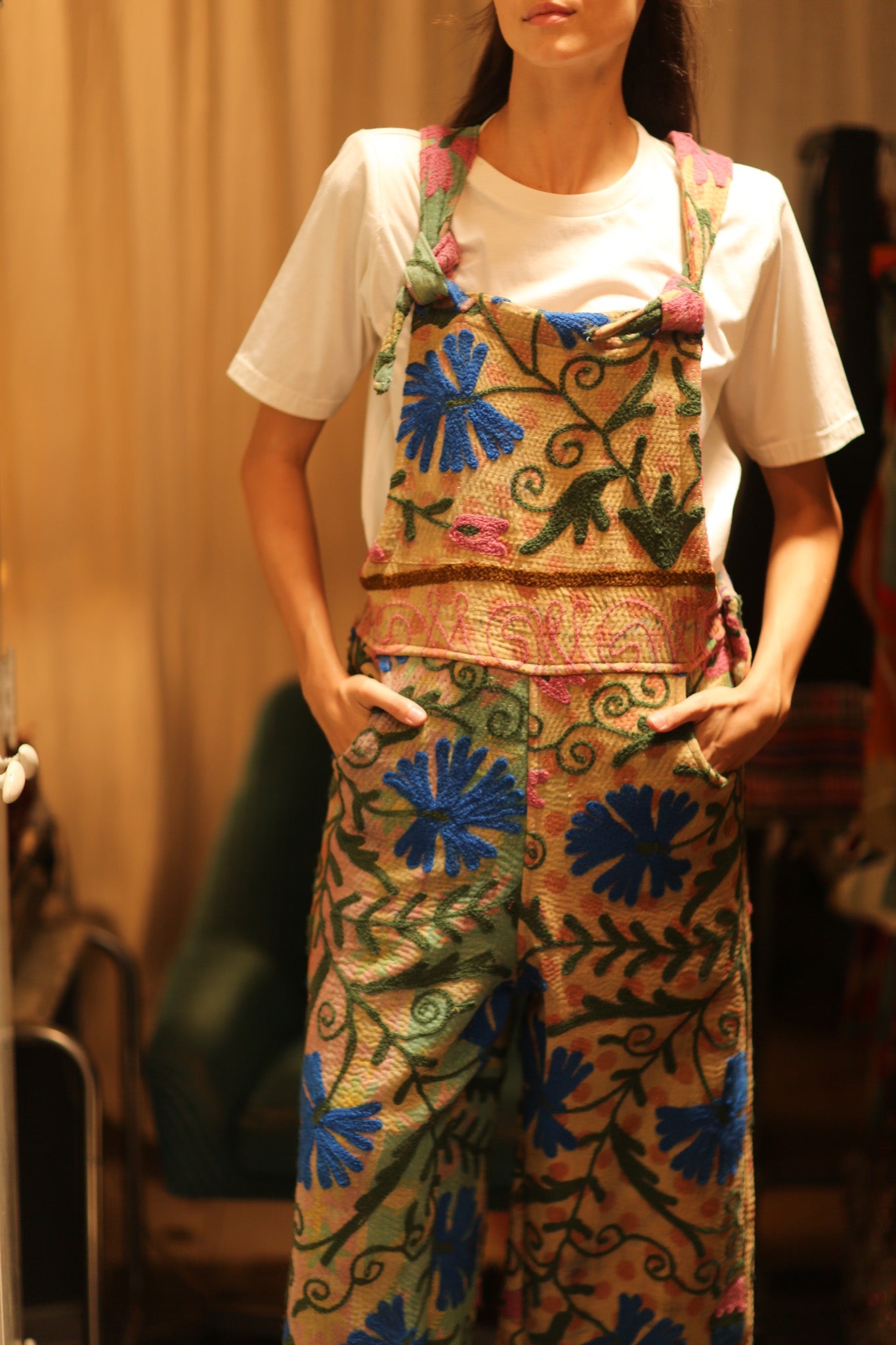 FREYA EMBROIDERED KANTHA JUMPSUIT GREENHOUSE - BANGKOK TAILOR CLOTHING STORE - HANDMADE CLOTHING