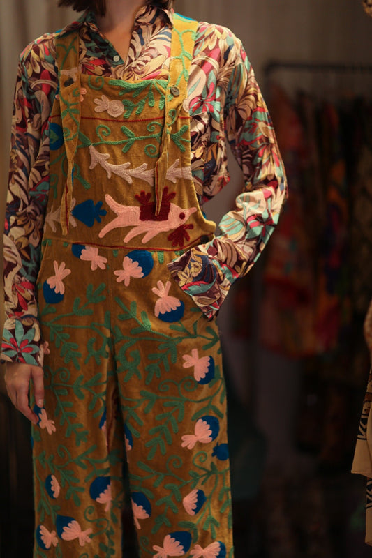 FREYA EMBROIDERED OVERALL MUSTARD - BANGKOK TAILOR CLOTHING STORE - HANDMADE CLOTHING