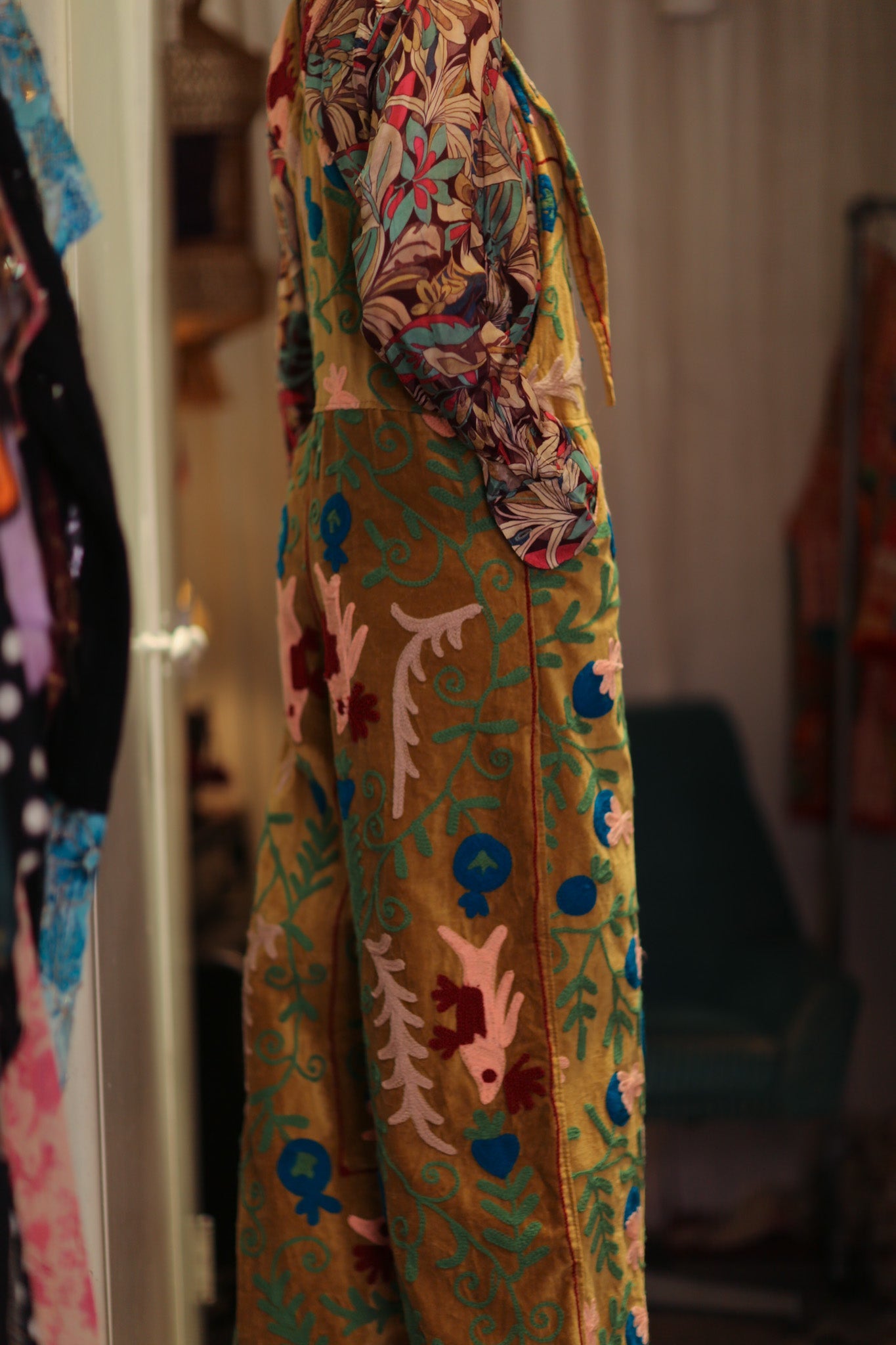 FREYA EMBROIDERED OVERALL MUSTARD - BANGKOK TAILOR CLOTHING STORE - HANDMADE CLOTHING