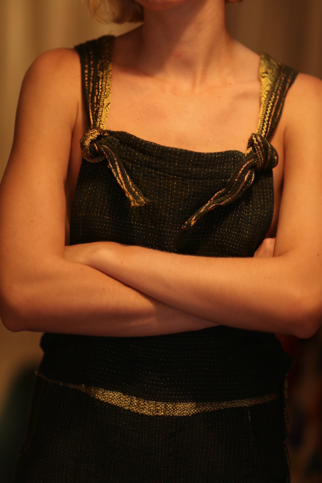 FREYA OVERALL EMBROIDERED KANTHA FOREST GREEN - BANGKOK TAILOR CLOTHING STORE - HANDMADE CLOTHING