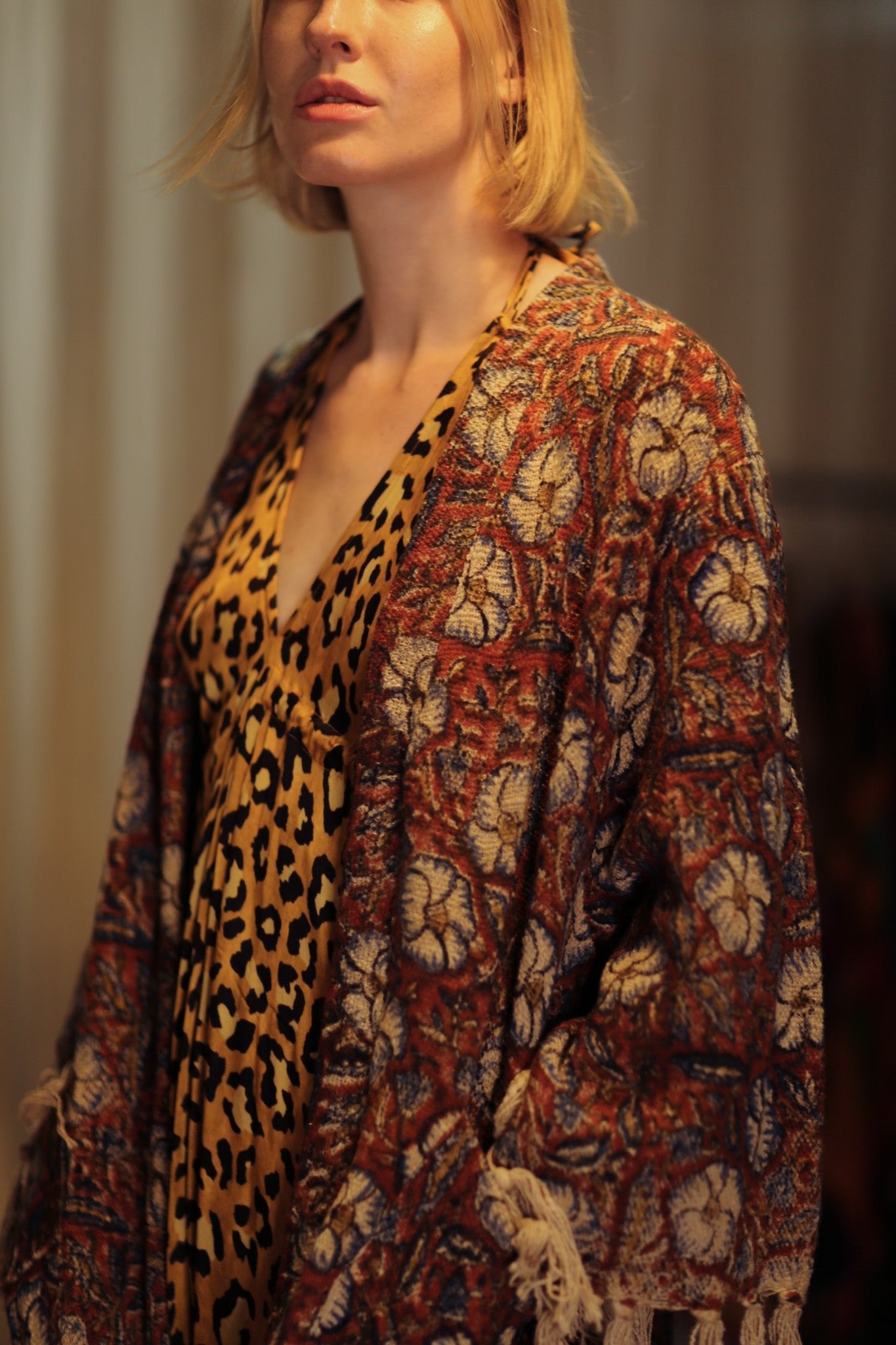 FRINGED JACKET BLUE FLOWERS - BANGKOK TAILOR CLOTHING STORE - HANDMADE CLOTHING