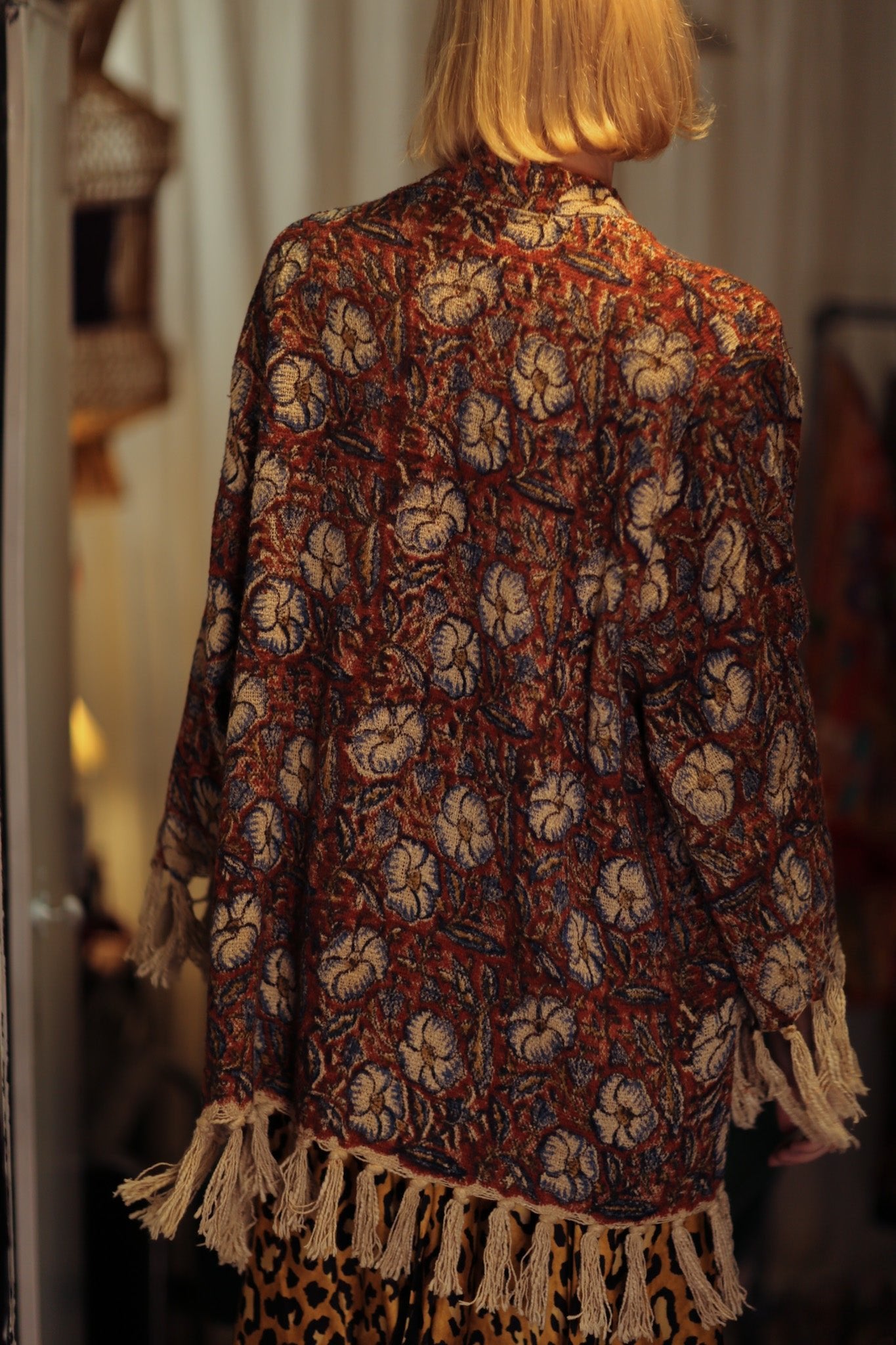 FRINGED JACKET BLUE FLOWERS - BANGKOK TAILOR CLOTHING STORE - HANDMADE CLOTHING