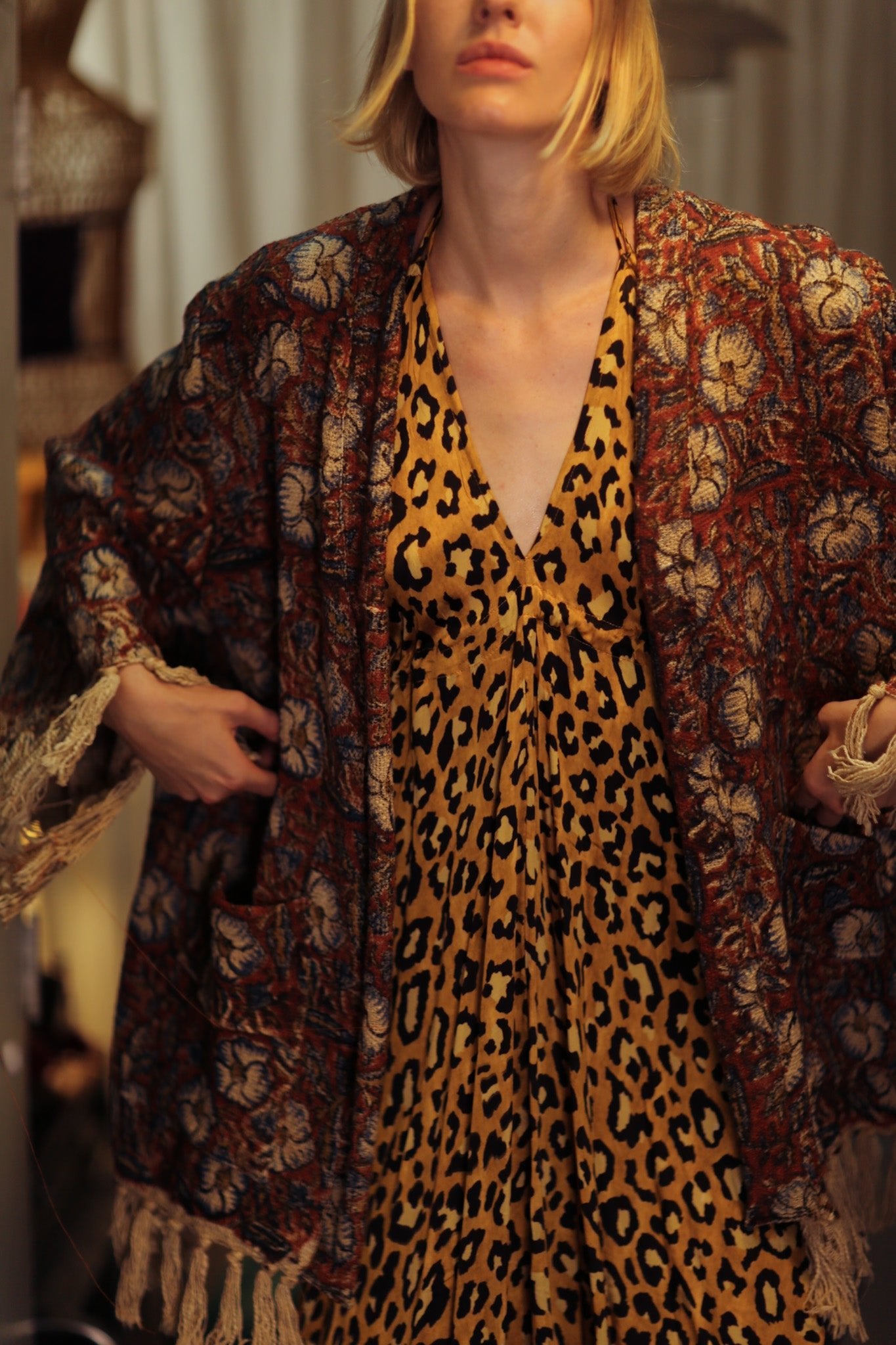 FRINGED JACKET BLUE FLOWERS - BANGKOK TAILOR CLOTHING STORE - HANDMADE CLOTHING