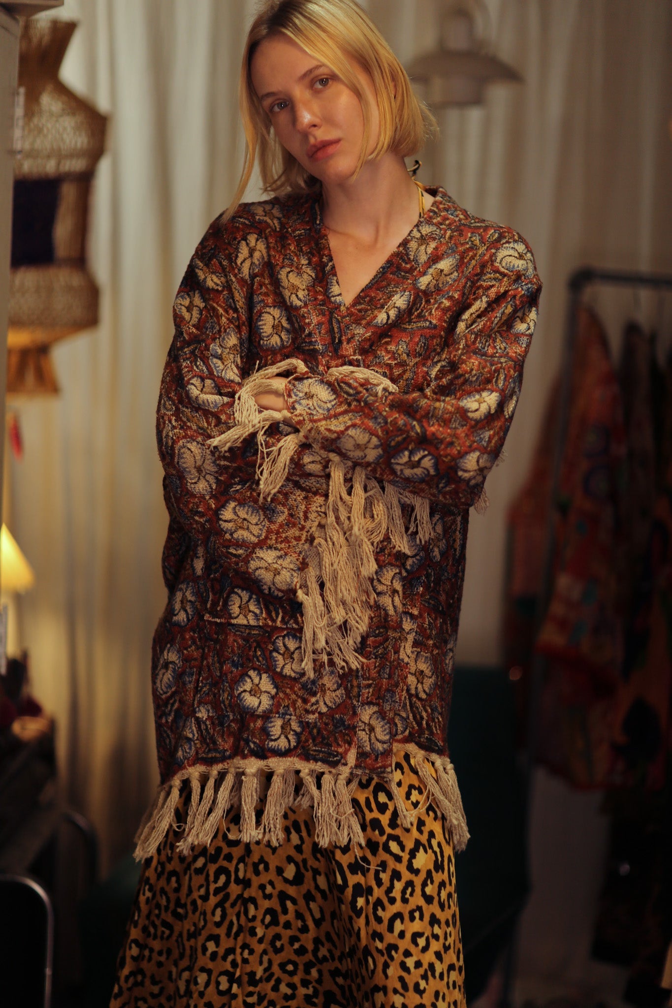 FRINGED JACKET BLUE FLOWERS - BANGKOK TAILOR CLOTHING STORE - HANDMADE CLOTHING