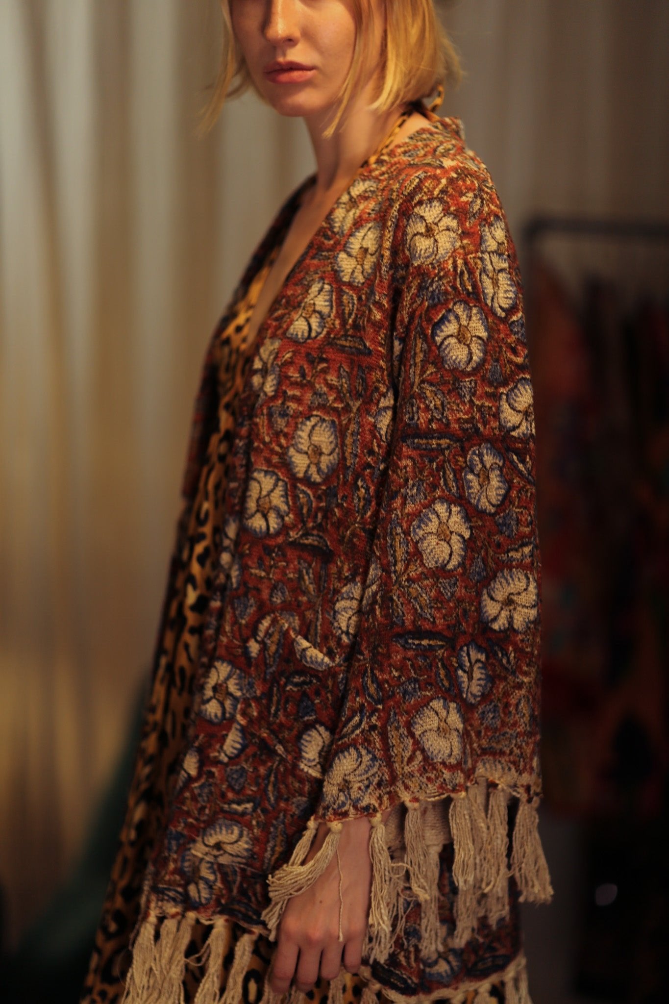 FRINGED JACKET BLUE FLOWERS - BANGKOK TAILOR CLOTHING STORE - HANDMADE CLOTHING