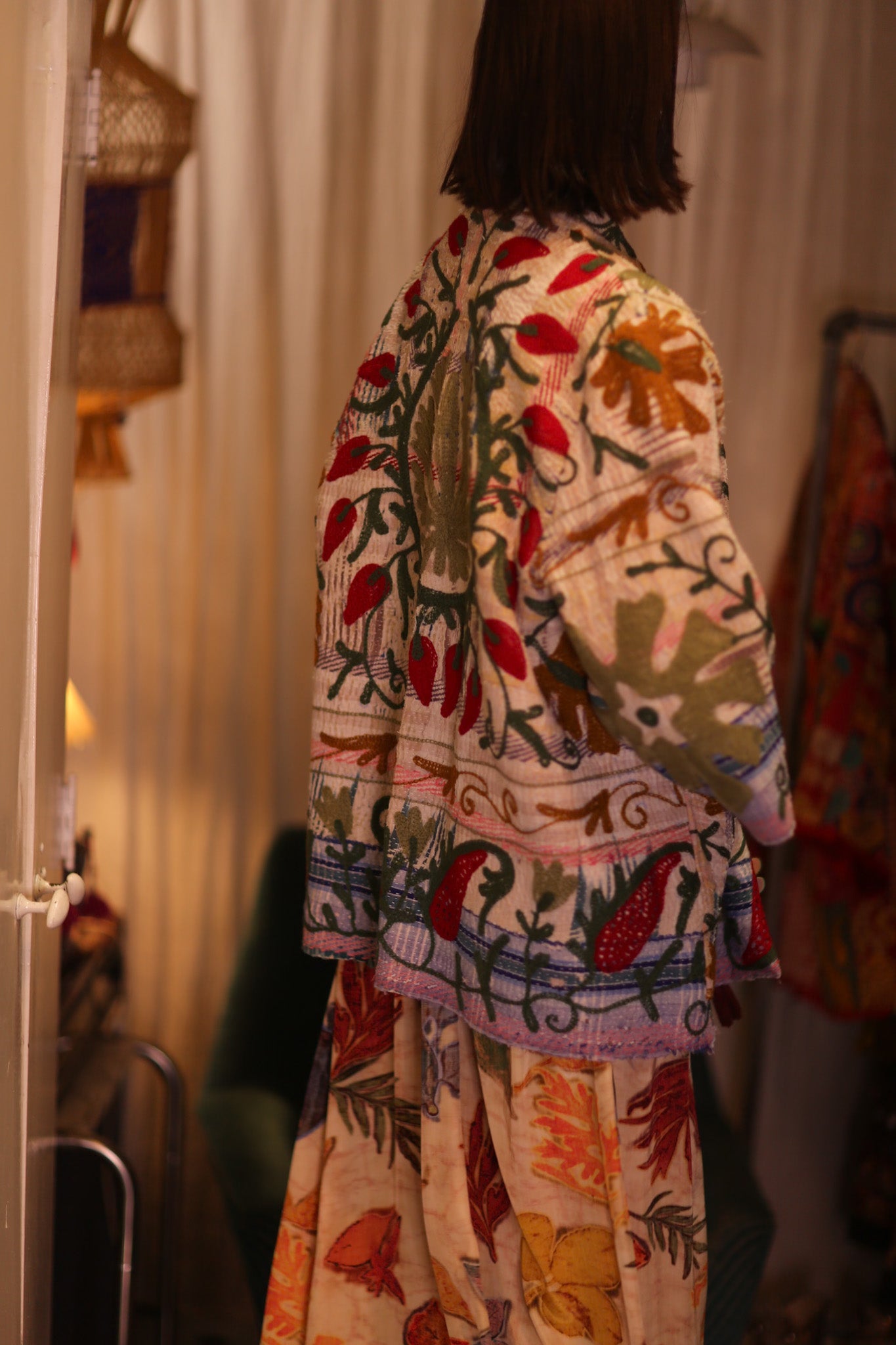 GINEVRA EMBROIDERED KANTHA KIMONO STRAWBERRY - BANGKOK TAILOR CLOTHING STORE - HANDMADE CLOTHING