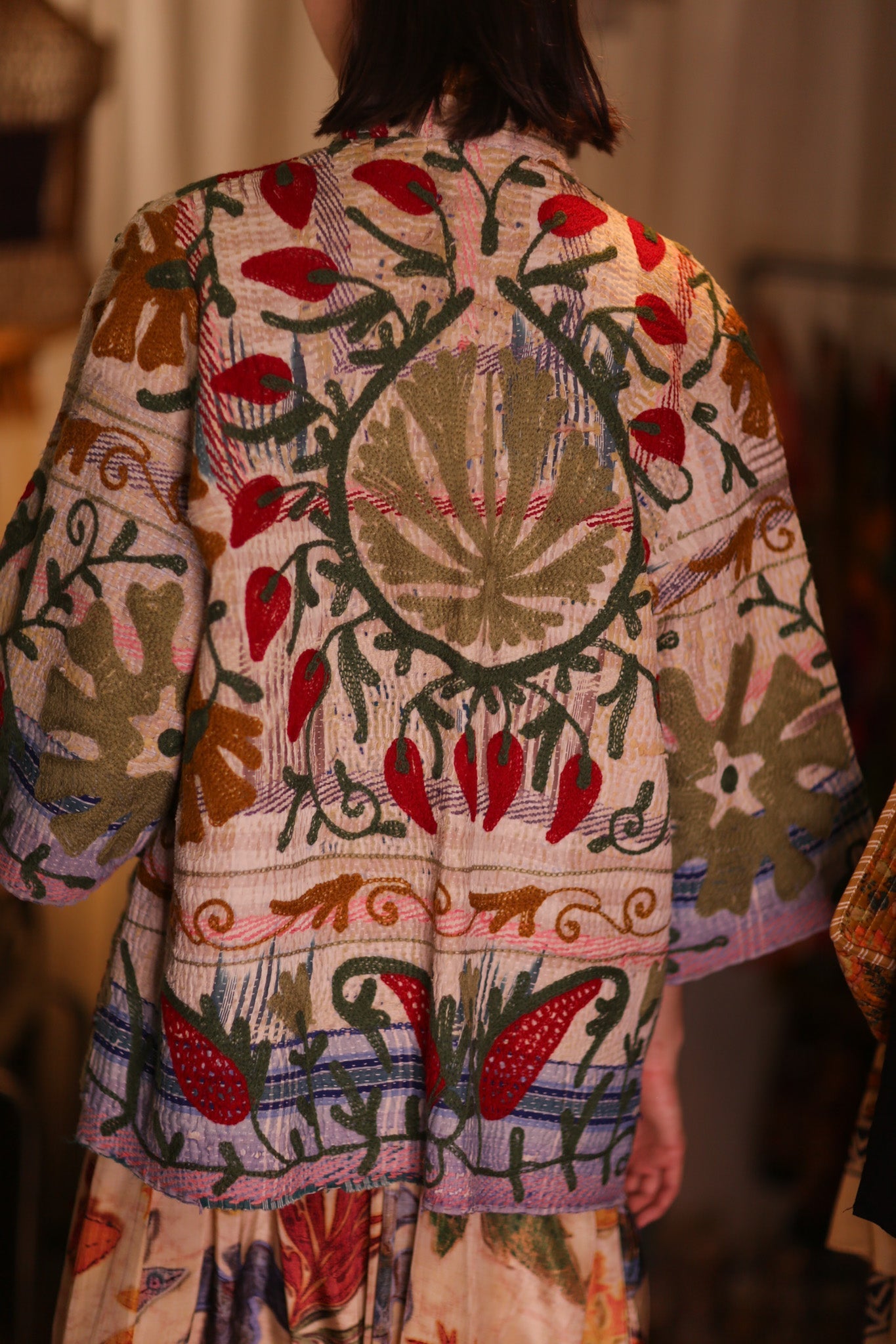 GINEVRA EMBROIDERED KANTHA KIMONO STRAWBERRY - BANGKOK TAILOR CLOTHING STORE - HANDMADE CLOTHING