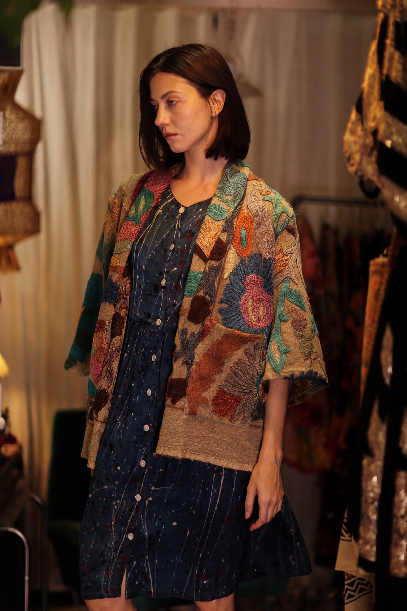 GINEVRA EMBROIDERED SUZANI KIMOMO TROPIC FLOWER - BANGKOK TAILOR CLOTHING STORE - HANDMADE CLOTHING