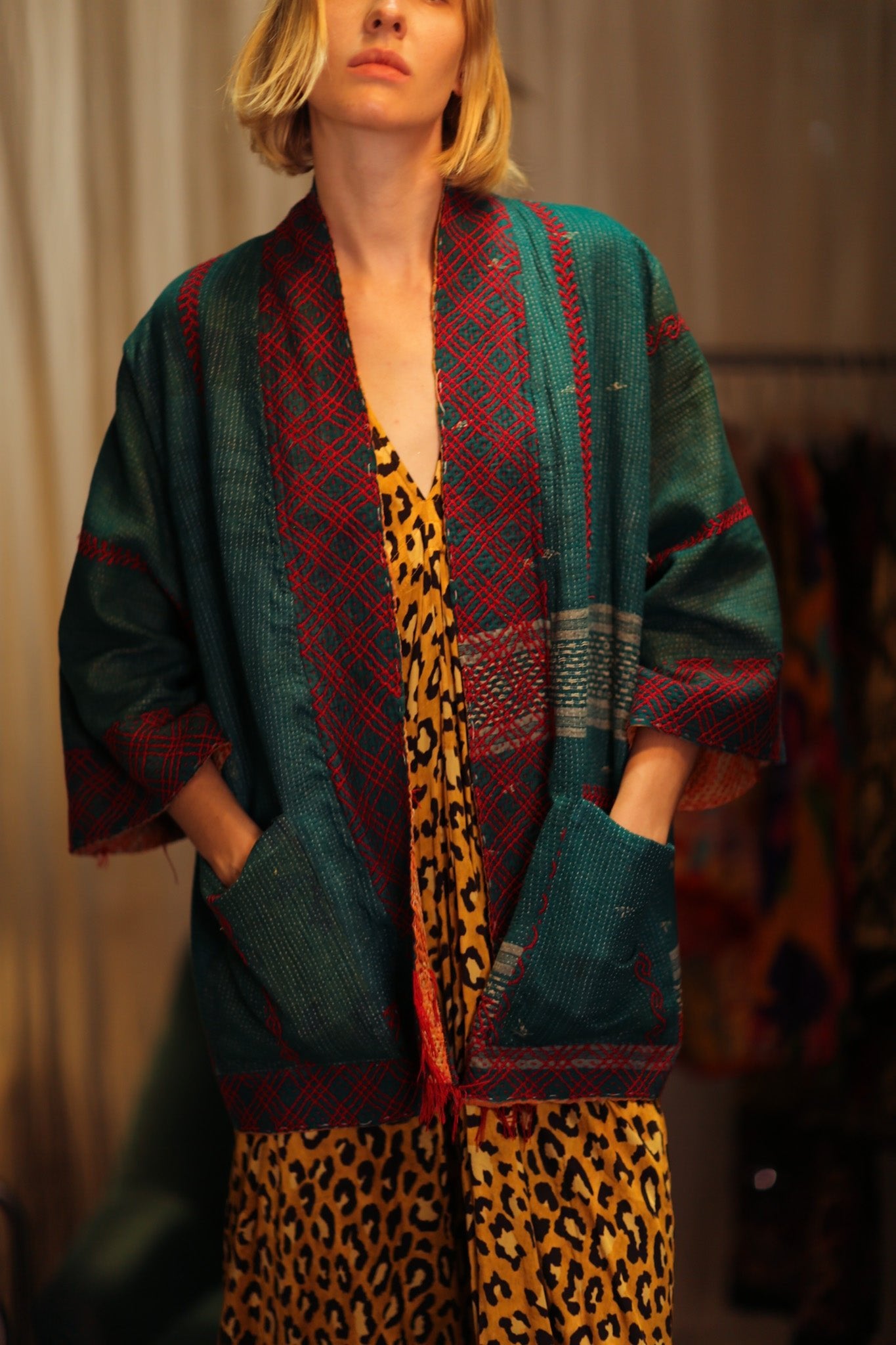 GINEVRA KANTHA KIMONO FOREST GREEN - BANGKOK TAILOR CLOTHING STORE - HANDMADE CLOTHING