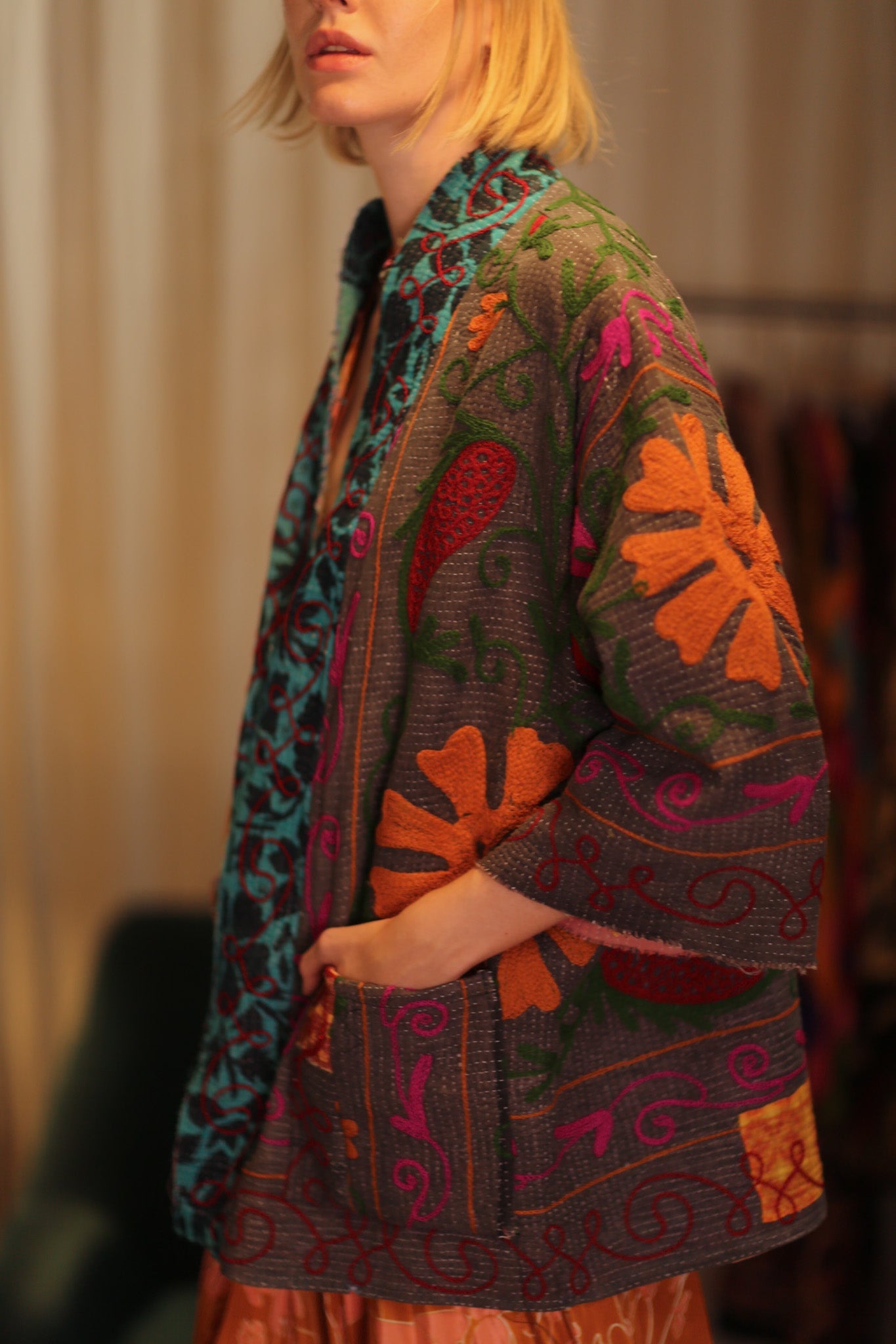 GINEVRA KIMONO KANTHA BROWN - BANGKOK TAILOR CLOTHING STORE - HANDMADE CLOTHING