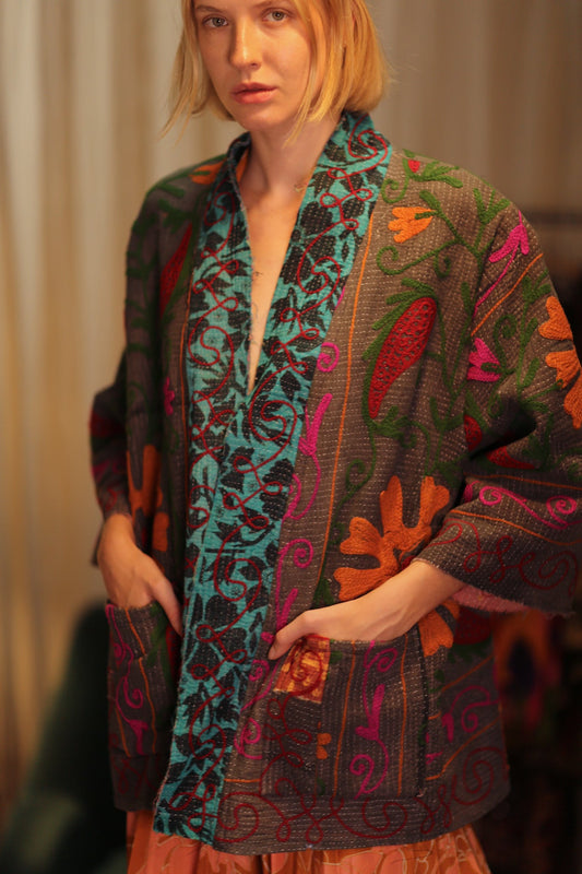GINEVRA KIMONO KANTHA BROWN - BANGKOK TAILOR CLOTHING STORE - HANDMADE CLOTHING