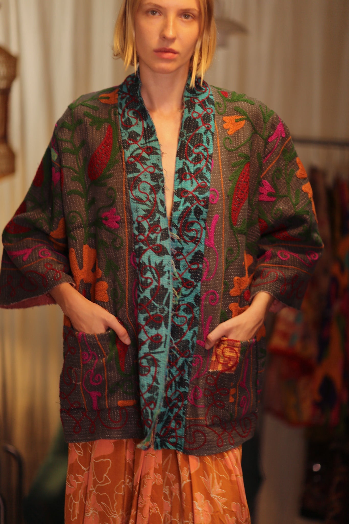 GINEVRA KIMONO KANTHA BROWN - BANGKOK TAILOR CLOTHING STORE - HANDMADE CLOTHING