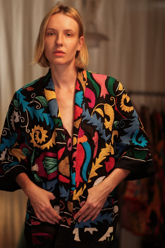 GINEVRA SUZANI SHORT KIMONO JACKET BLACKBOARD - BANGKOK TAILOR CLOTHING STORE - HANDMADE CLOTHING