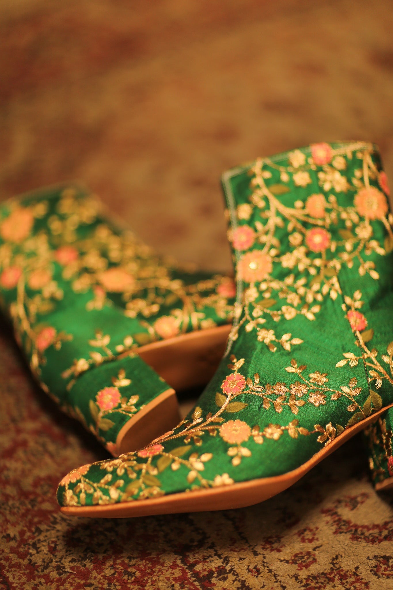 GREEN SILK BOOTS HENRIETTA - BANGKOK TAILOR CLOTHING STORE - HANDMADE CLOTHING