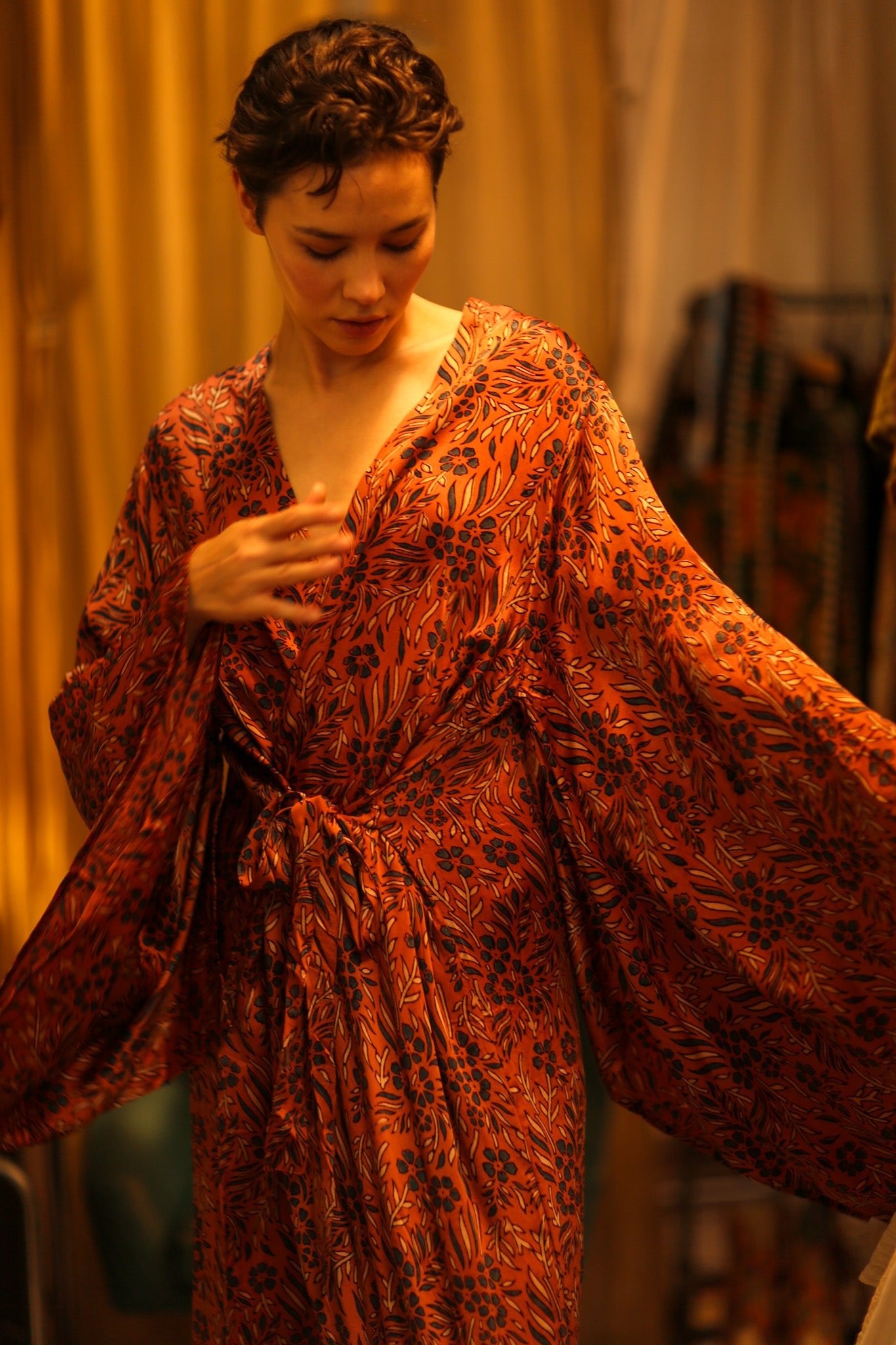 HAND BLOCK PRINT KIMONO PINA - BANGKOK TAILOR CLOTHING STORE - HANDMADE CLOTHING