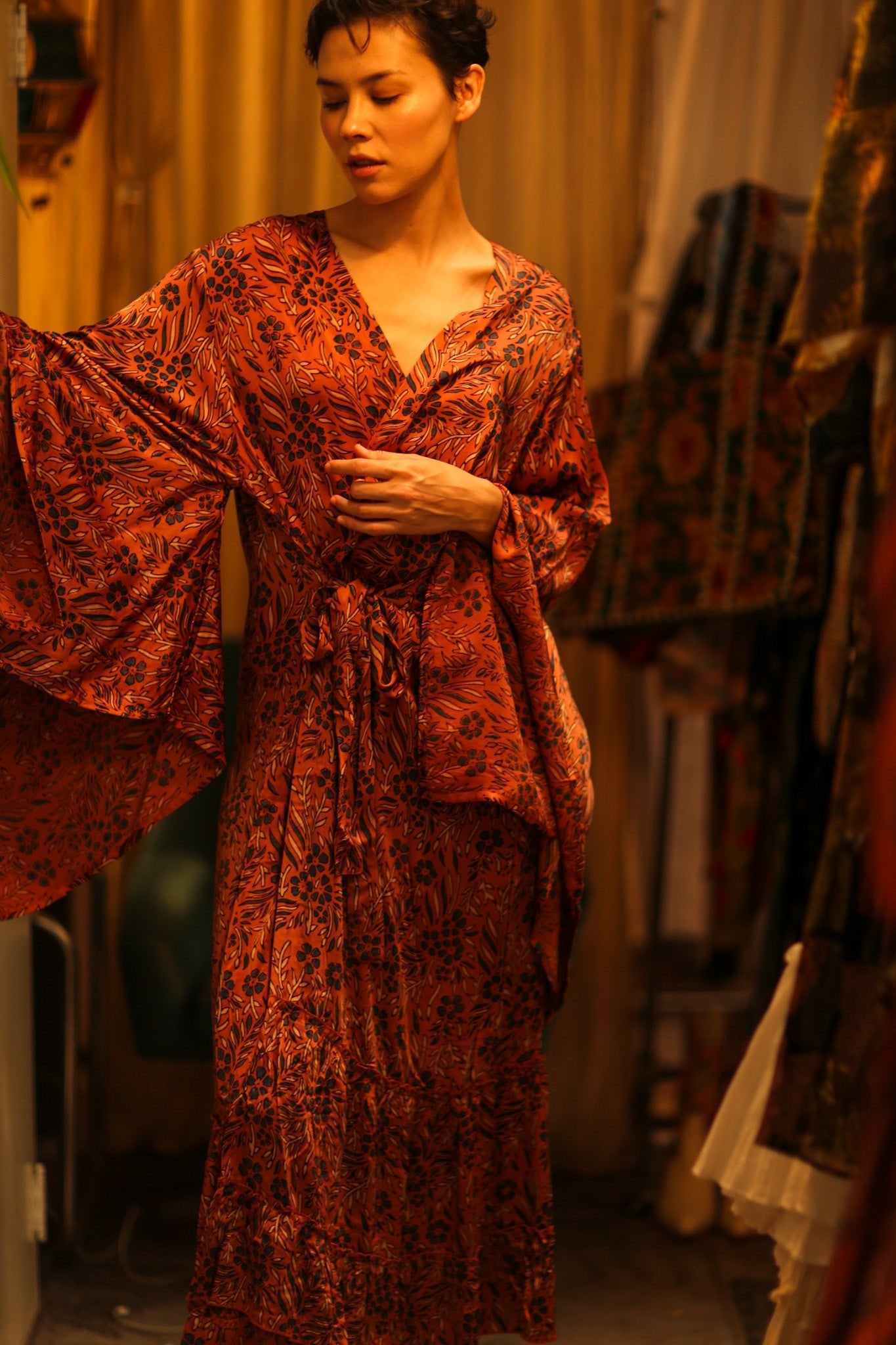 HAND BLOCK PRINT KIMONO PINA - BANGKOK TAILOR CLOTHING STORE - HANDMADE CLOTHING