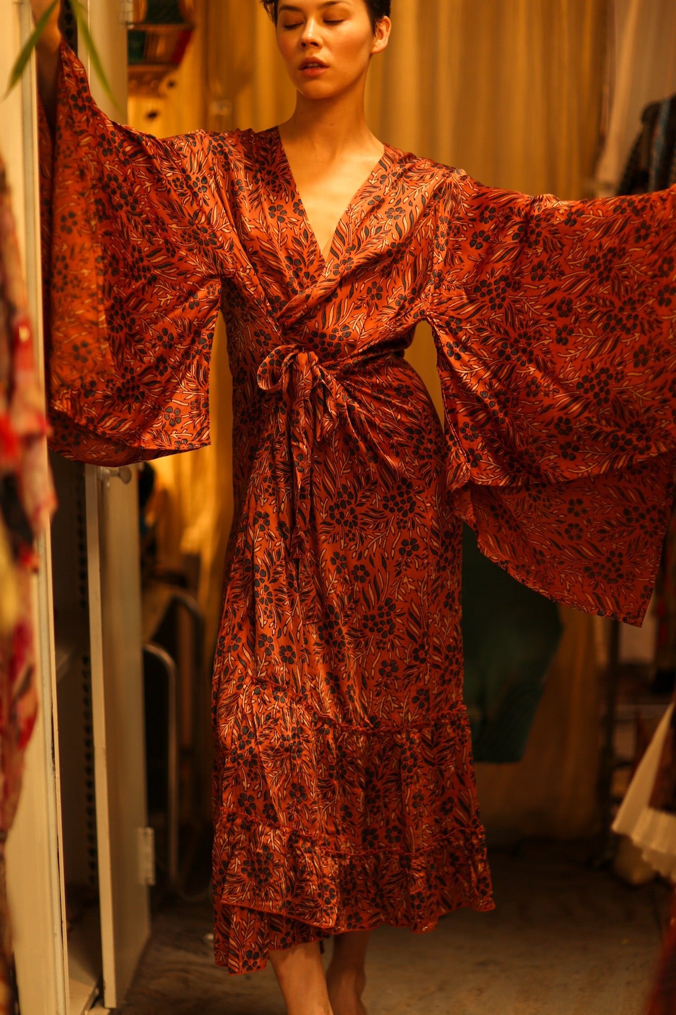 HAND BLOCK PRINT KIMONO PINA - BANGKOK TAILOR CLOTHING STORE - HANDMADE CLOTHING