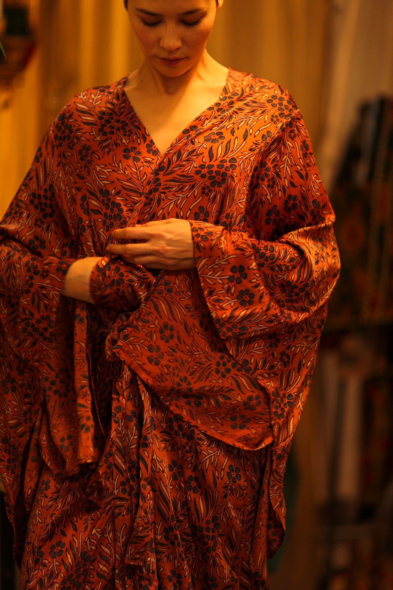 HAND BLOCK PRINT KIMONO PINA - BANGKOK TAILOR CLOTHING STORE - HANDMADE CLOTHING