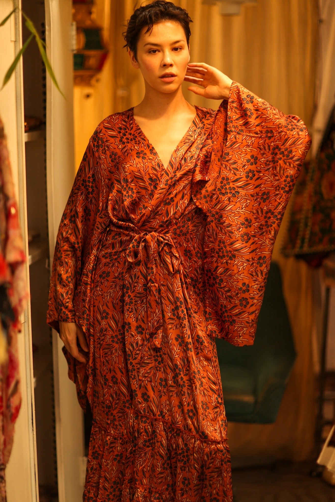 HAND BLOCK PRINT KIMONO PINA - BANGKOK TAILOR CLOTHING STORE - HANDMADE CLOTHING