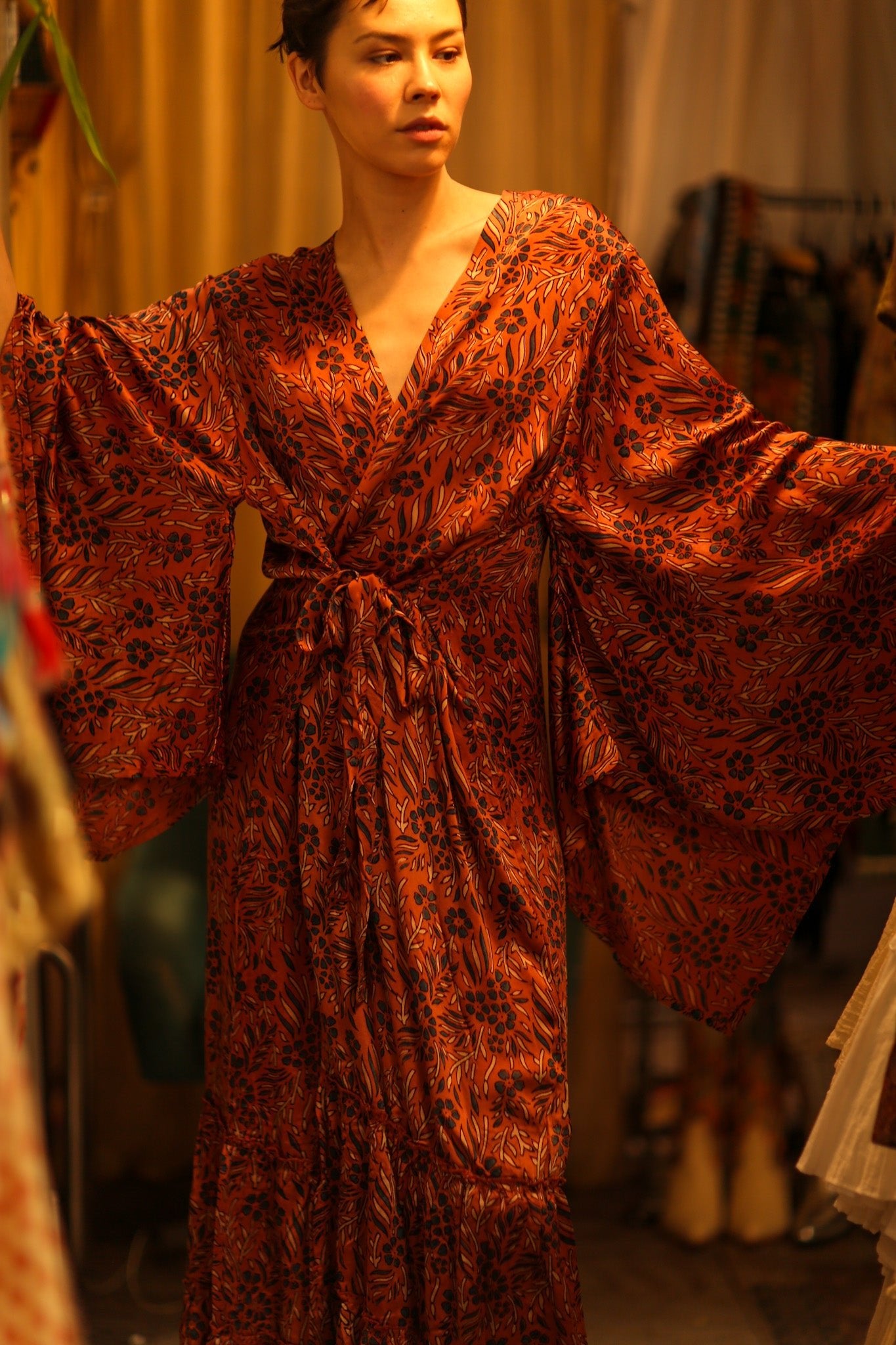 HAND BLOCK PRINT KIMONO PINA - BANGKOK TAILOR CLOTHING STORE - HANDMADE CLOTHING