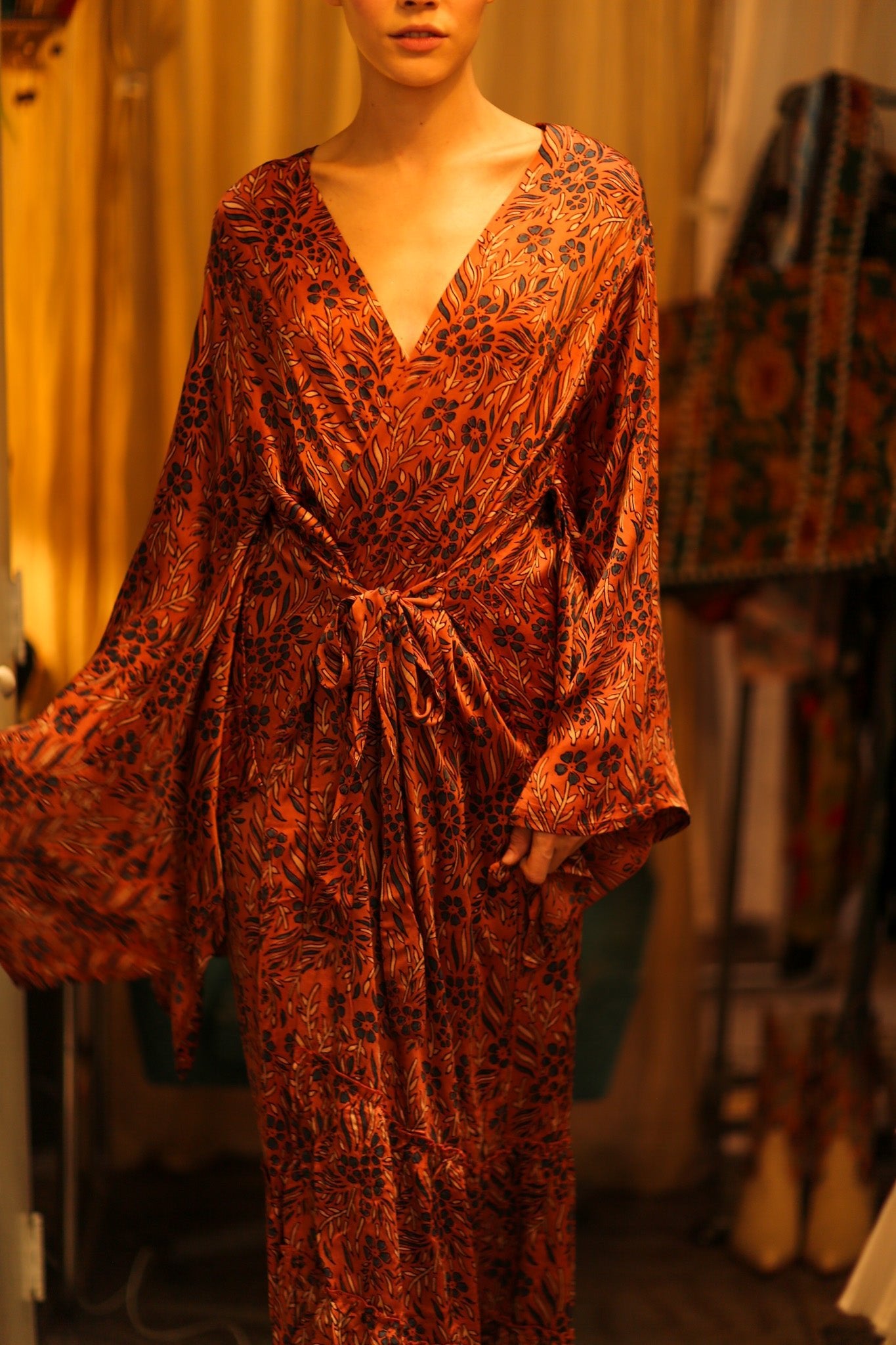 HAND BLOCK PRINT KIMONO PINA - BANGKOK TAILOR CLOTHING STORE - HANDMADE CLOTHING