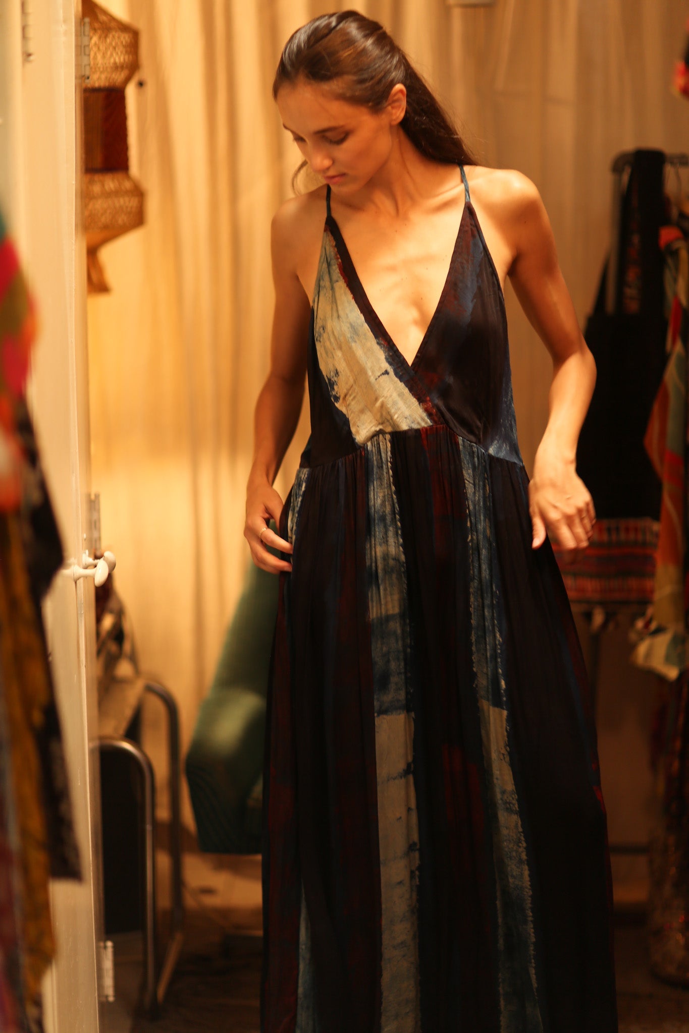 HAND BLOCK PRINT SILK DRESS LILY - BANGKOK TAILOR CLOTHING STORE - HANDMADE CLOTHING