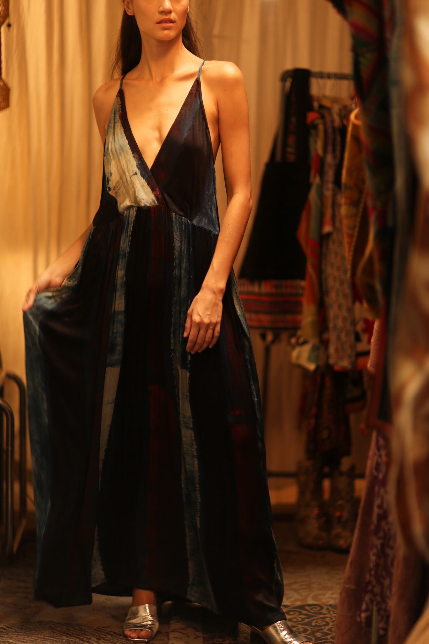 HAND BLOCK PRINT SILK DRESS LILY - BANGKOK TAILOR CLOTHING STORE - HANDMADE CLOTHING